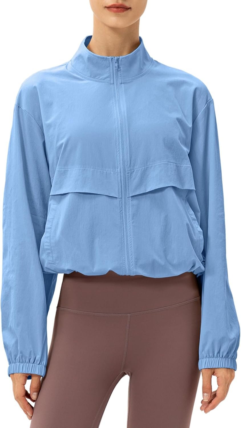 Locachy Women’s Lightweight Zip Up Athletic Jacket Stand Collar Windproof Sun Protection Workout Outdoor Jacket