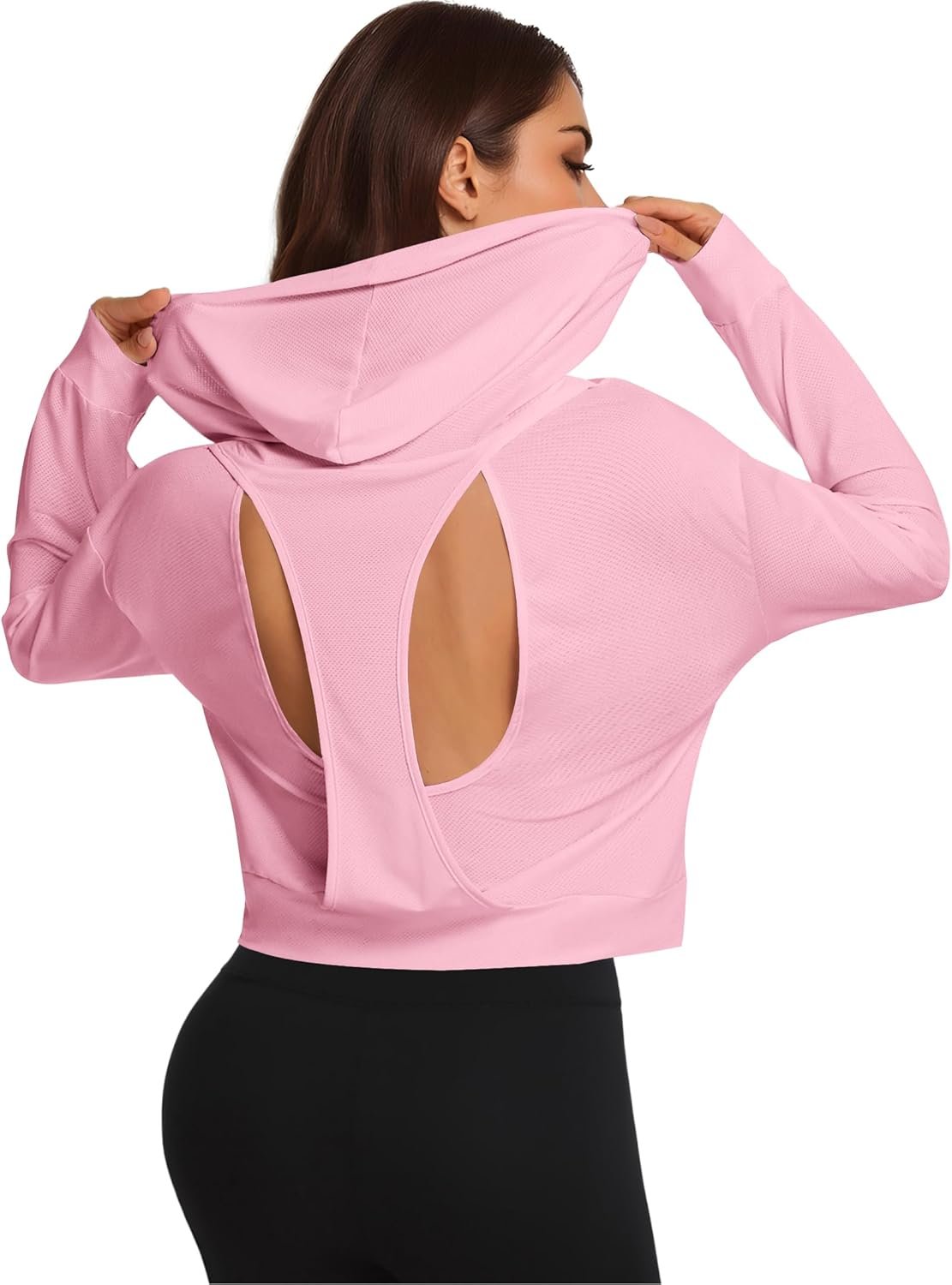 Remidoo Women’s Backless Cropped Hoodie Open Back Crop Top Sweatshirt Long Sleeve Workout Activewear Pullover