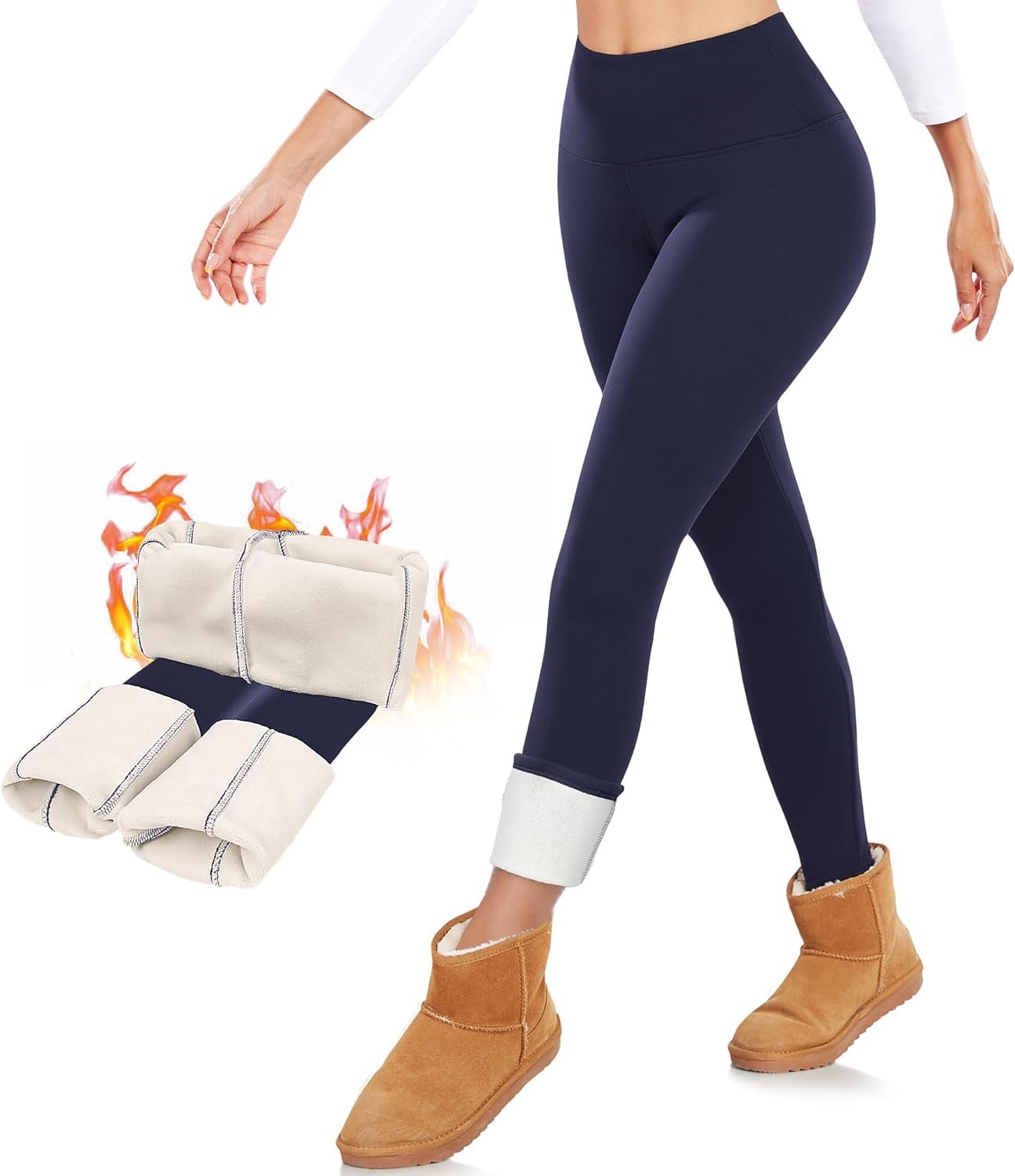 DHSO Thermal Thick Fleece Lined Leggings Women – Winter Warm High Waisted Tummy Control Soft Yoga Pants for Snow Cold