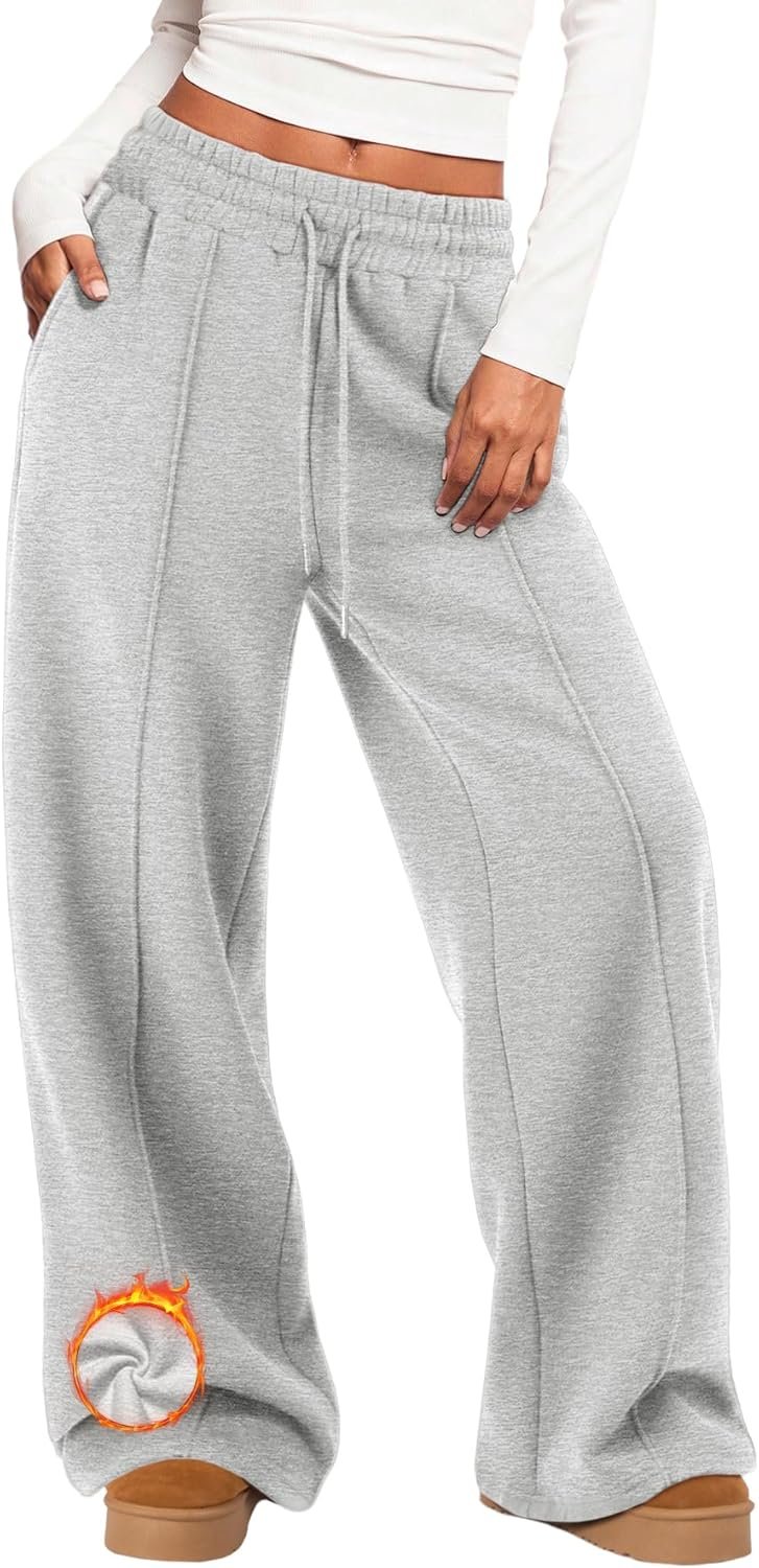 Womens Wide Leg Sweatpants Fleece Lined Baggy Pants Drawstring Athletic Joggers Fashion Winter Outfits