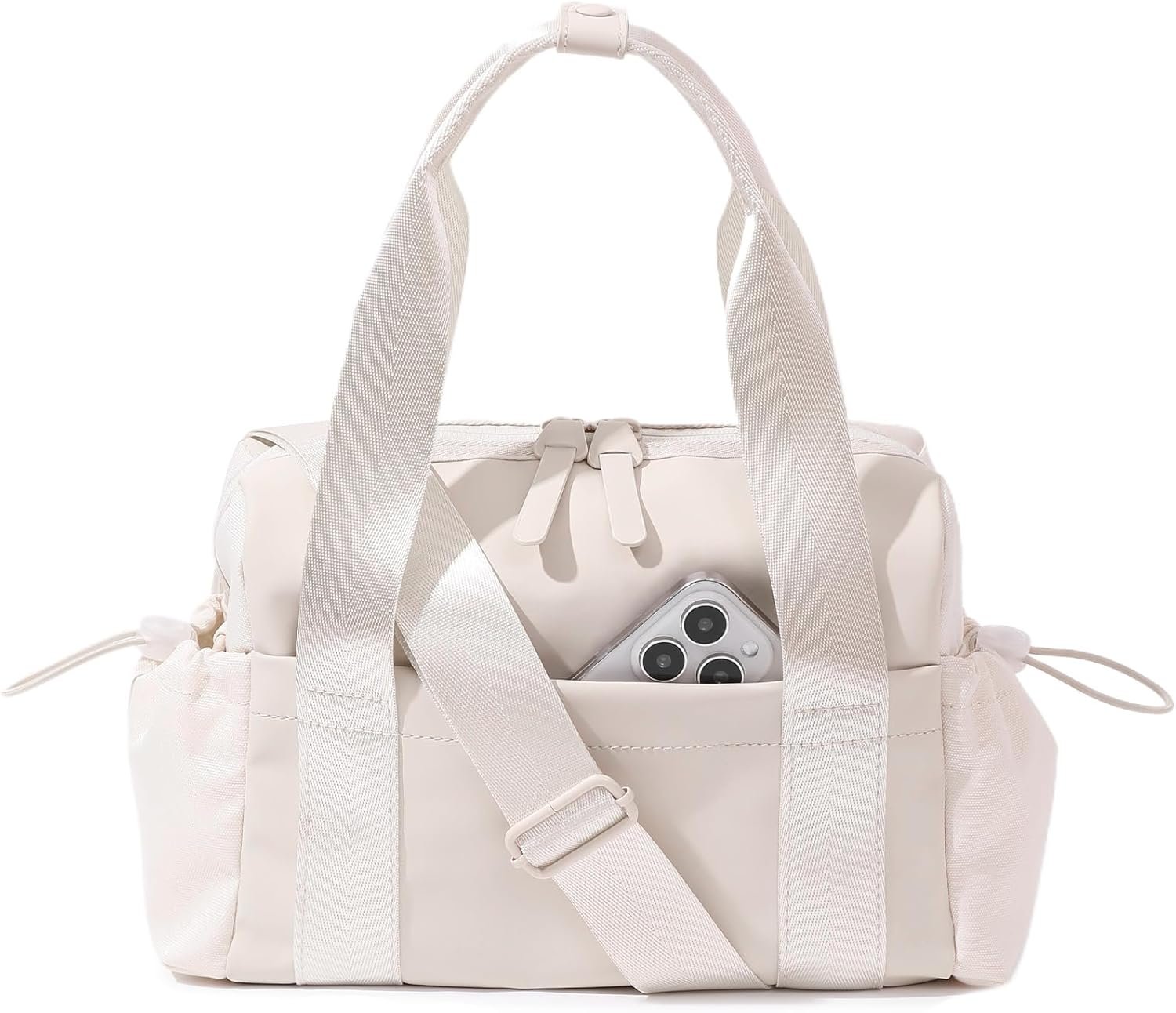 Bucosd Small Gym Bag for Women, Mini Crossbody Gym Duffle Bag with Wet Compartment, Carry on Gym Tote Bag for Workout Dance Sport Travel (Mini-Beige)