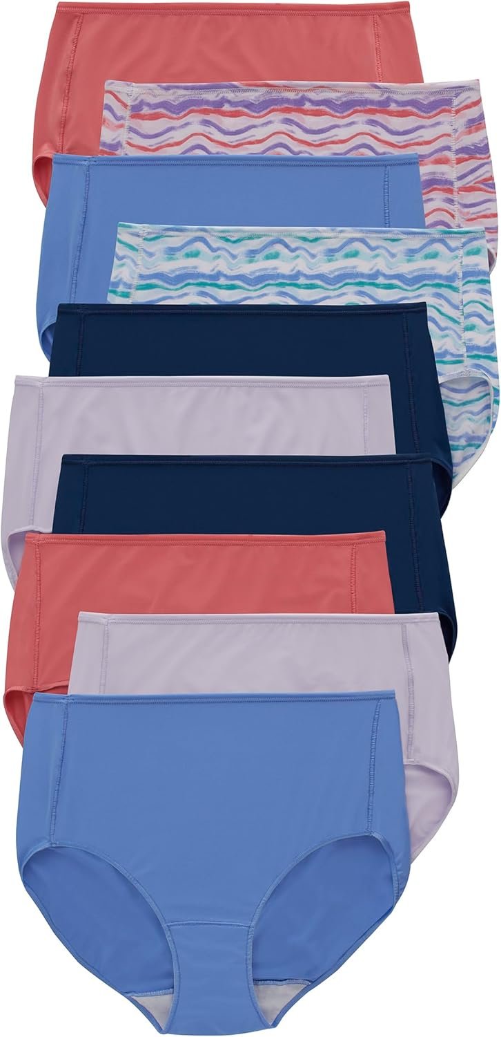 Hanes Women’s Underwear Briefs Pack, 10-Pack Moisture-Wicking Brief Panties for Women, Microfiber