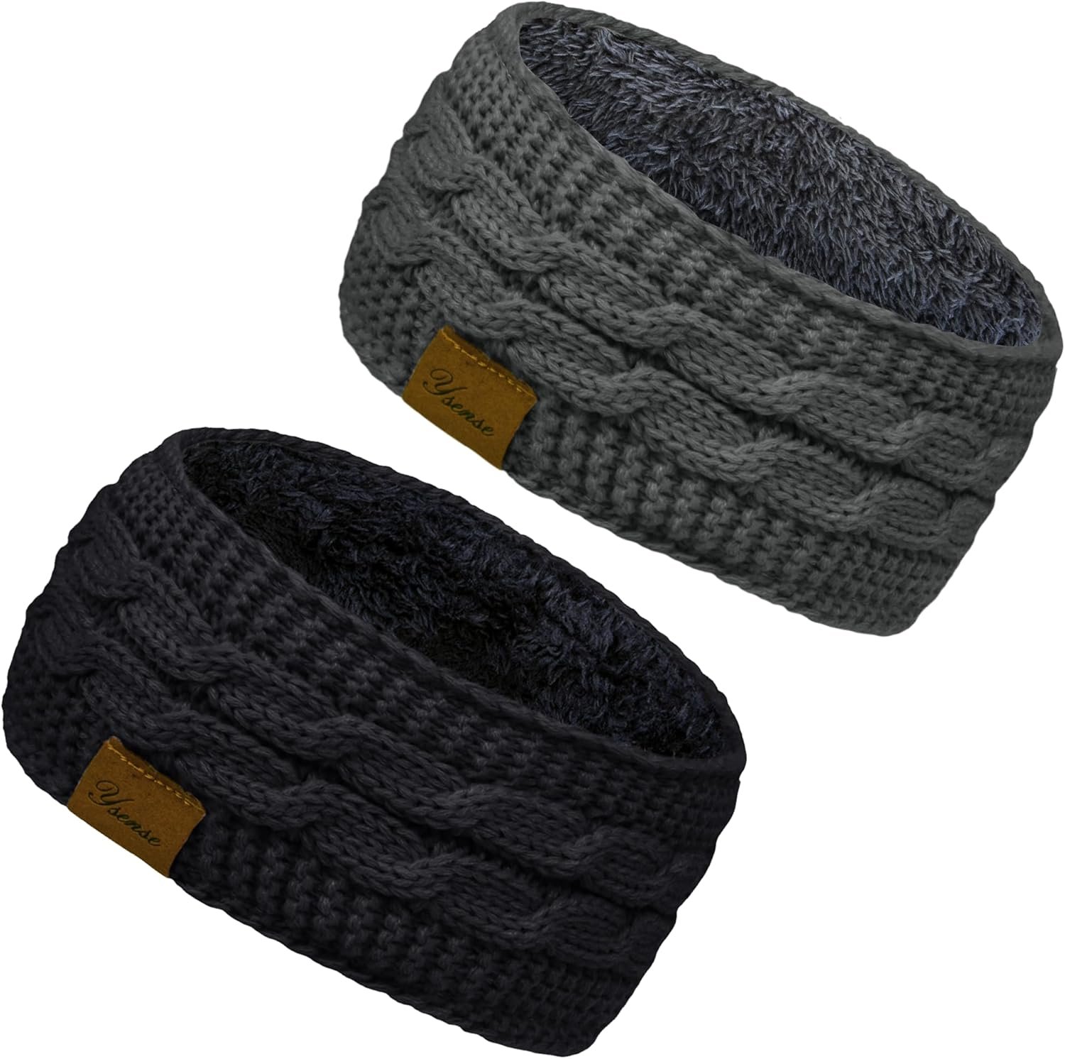 YSense Winter Headbands for Women, Ear Warmer Headband Womens Cable Knit Fleece Lined Ear Warmers Stocking Stuffers Gifts