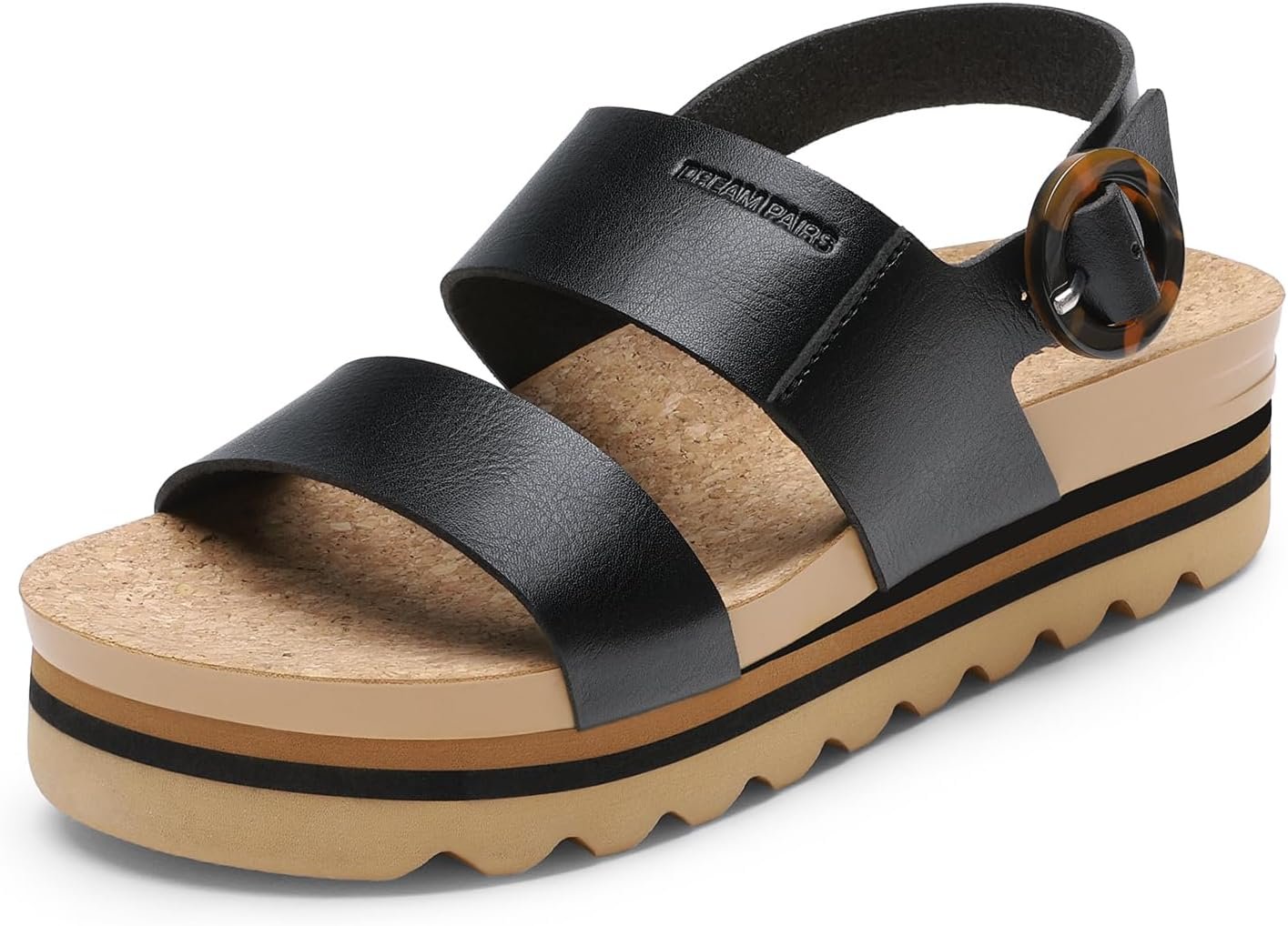 DREAM PAIRS Women’s Orthopedic Arch Support Platform Sandals Comfortable Cork Insole Low Wedges Sandals Flatform Summer Dress Shoes Cute Buckle Wedges for Beach
