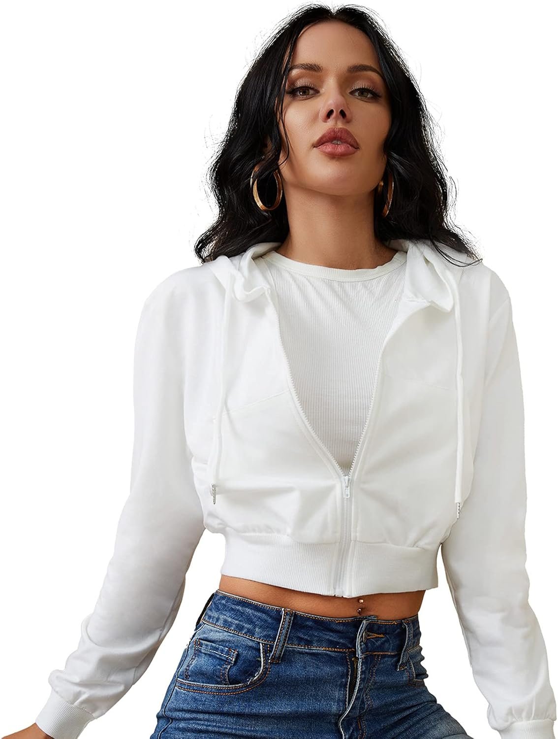 Women’s Zip Up Hoodies Cropped Cardigan Jacket Drawstring Hooded Sweatshirts Casual Long Sleeve Top…