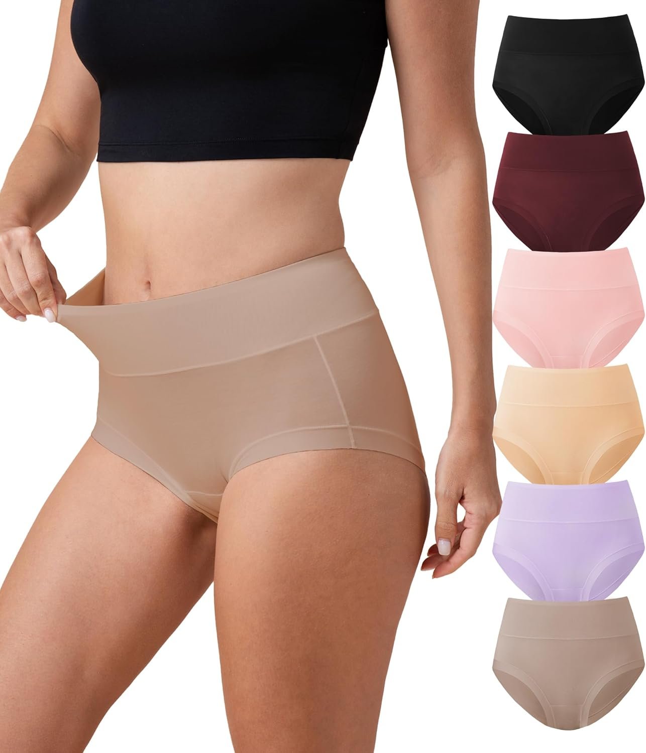 DAVID ARCHY Womens Underwear High Waisted Moisture Wicking Briefs Soft Breathable Ladies Panties 6 Pack