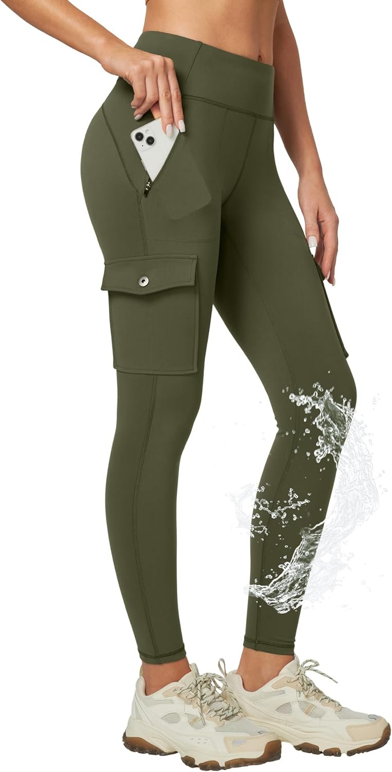 Ewedoos Hiking Pants Women Leggings with Zipper Pockets Water Resistant Workout Compression Leggings Tummy Control UPF50+