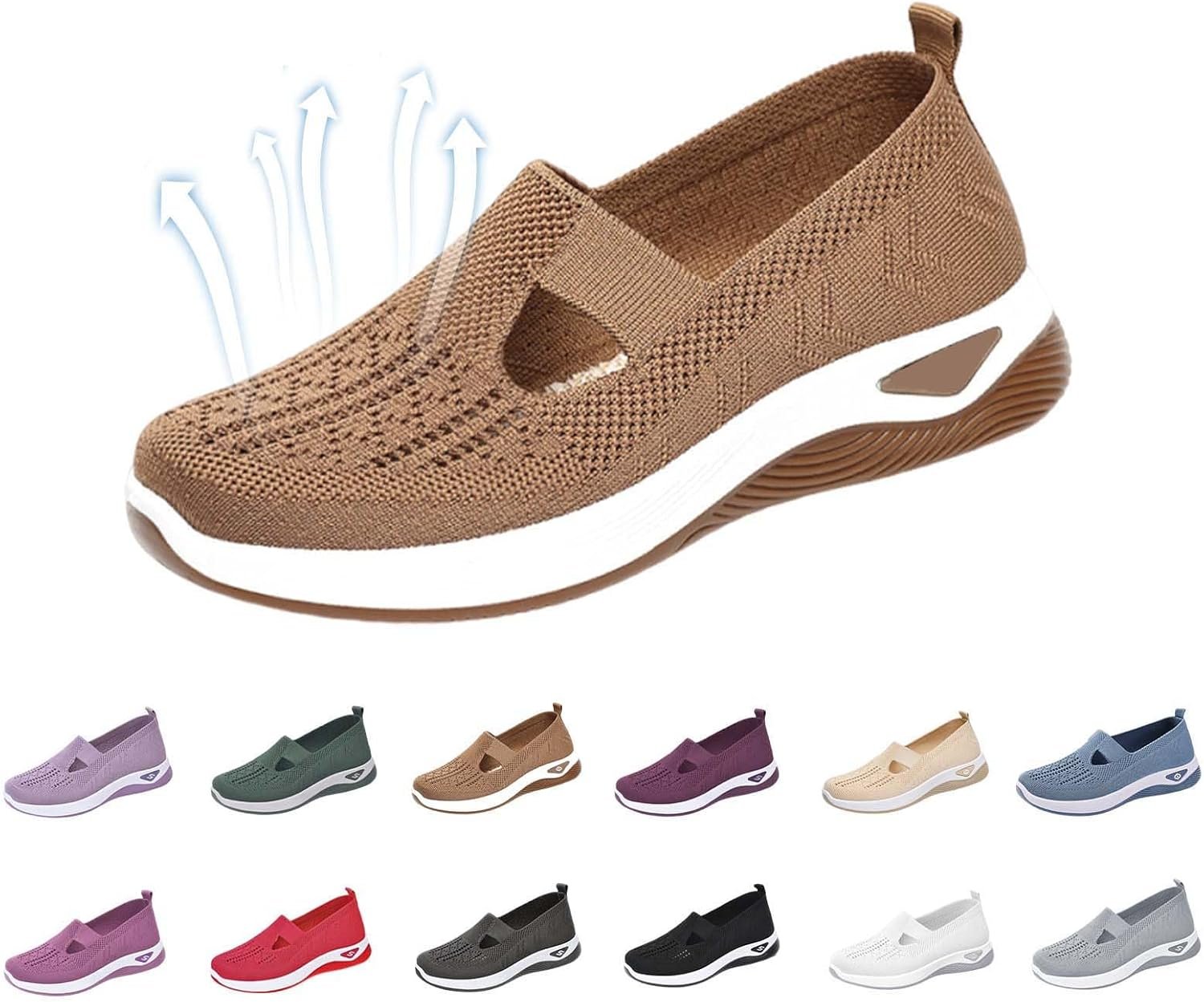 JollyPetal&Twig Orthopedic Shoes for Women,Women Wide Width Breathable Walking Comfortable Slip on Sneakers,Non Slip Arch Support Slip on Shoes