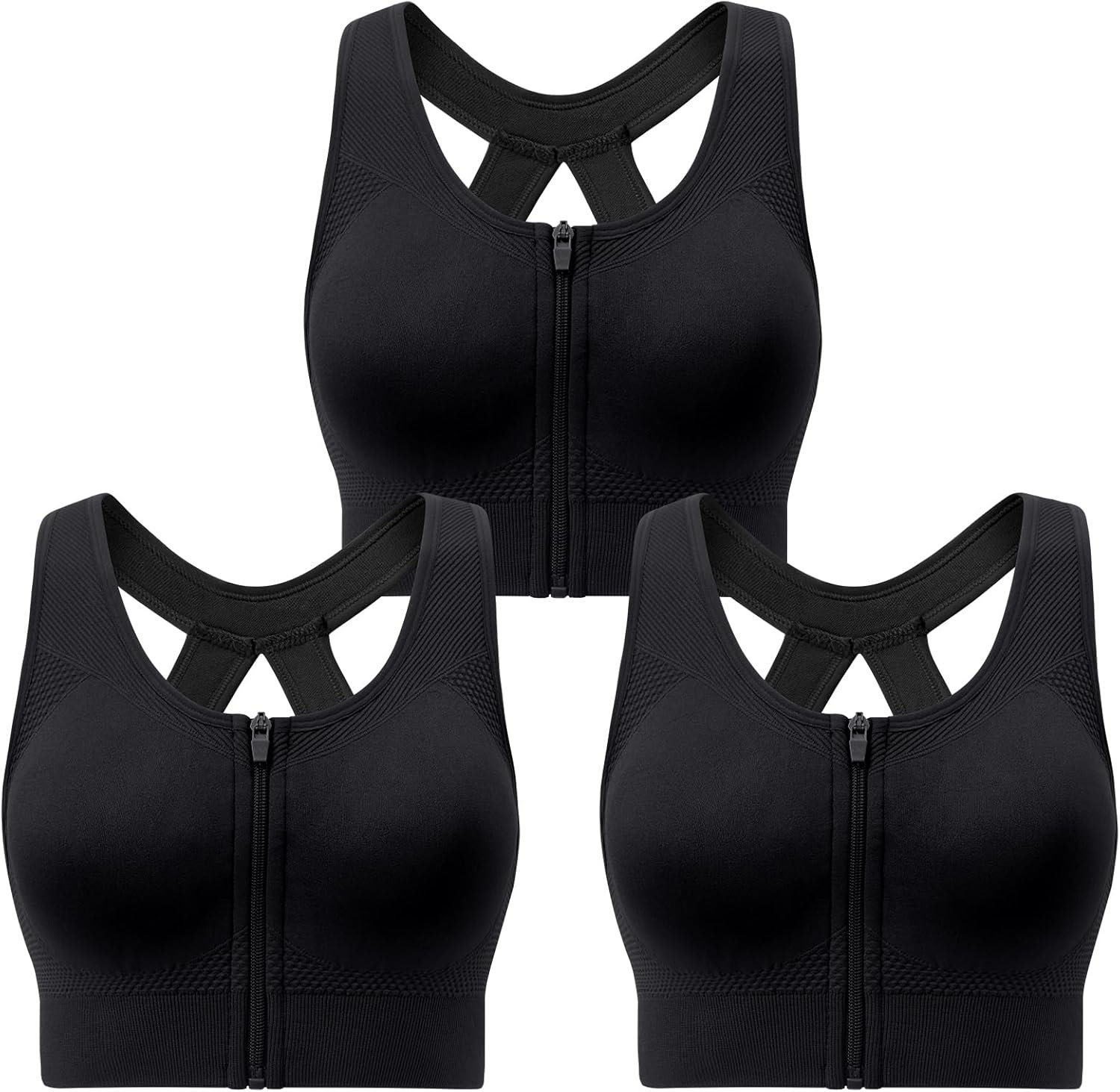 Racerback Padded Sports Bra for Women – Medium Support Zipper Front Workout Bra
