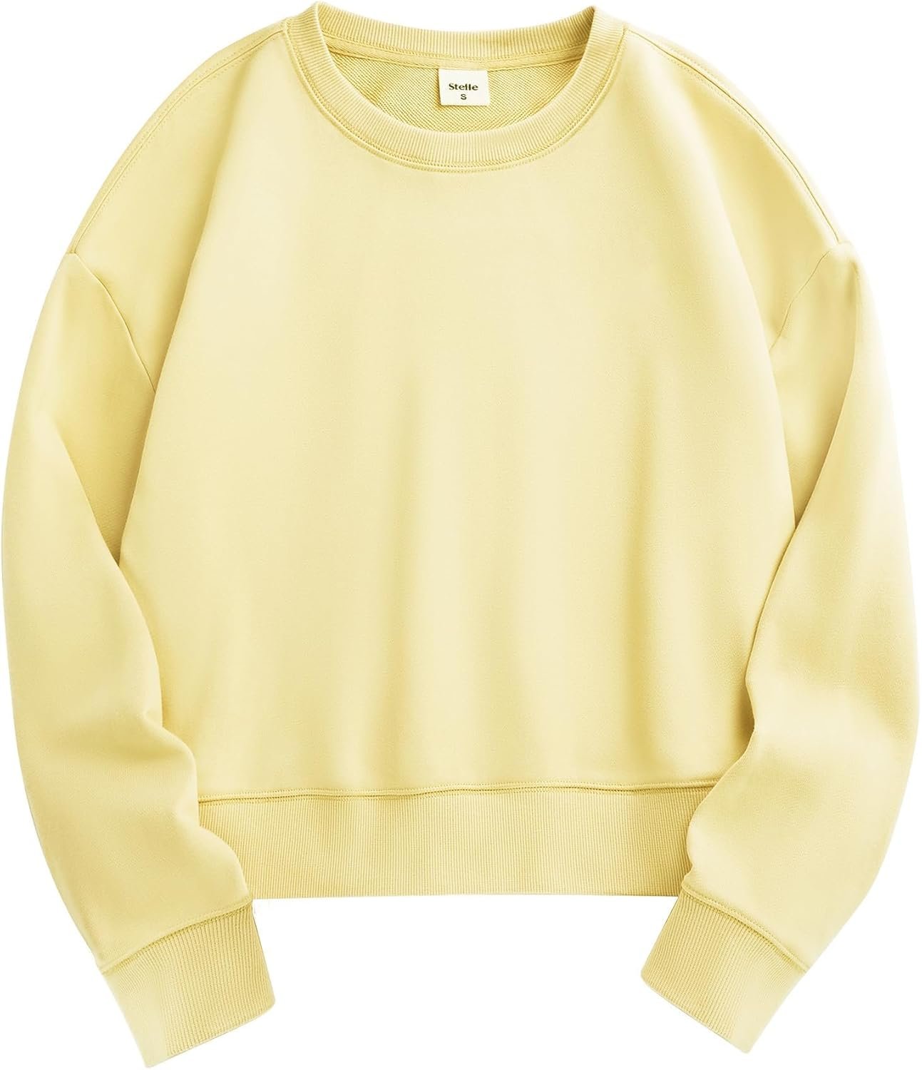 Stelle Cropped Sweatshirts for Women Cotton Long Sleeve Crop Tops Crewneck Pullover Oversized Sweater
