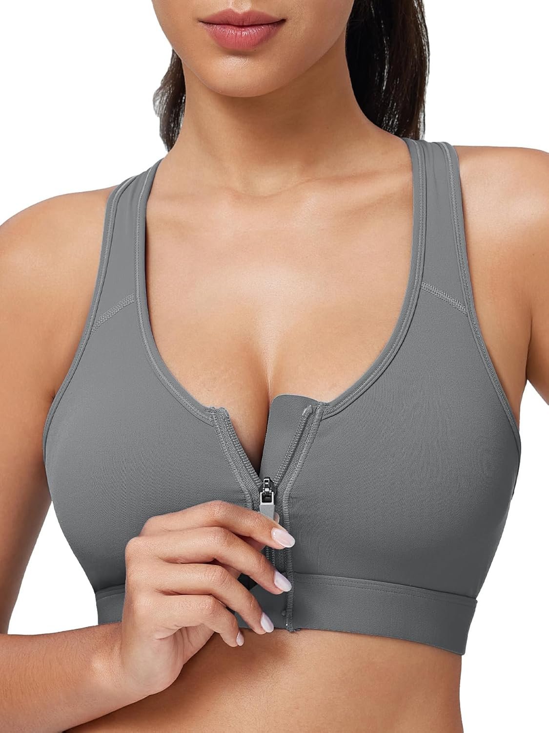 Zip Front Closure High Impact Sports Bra for Women Post Surgery Racerback Sports Bra High Support Workout Running Bras