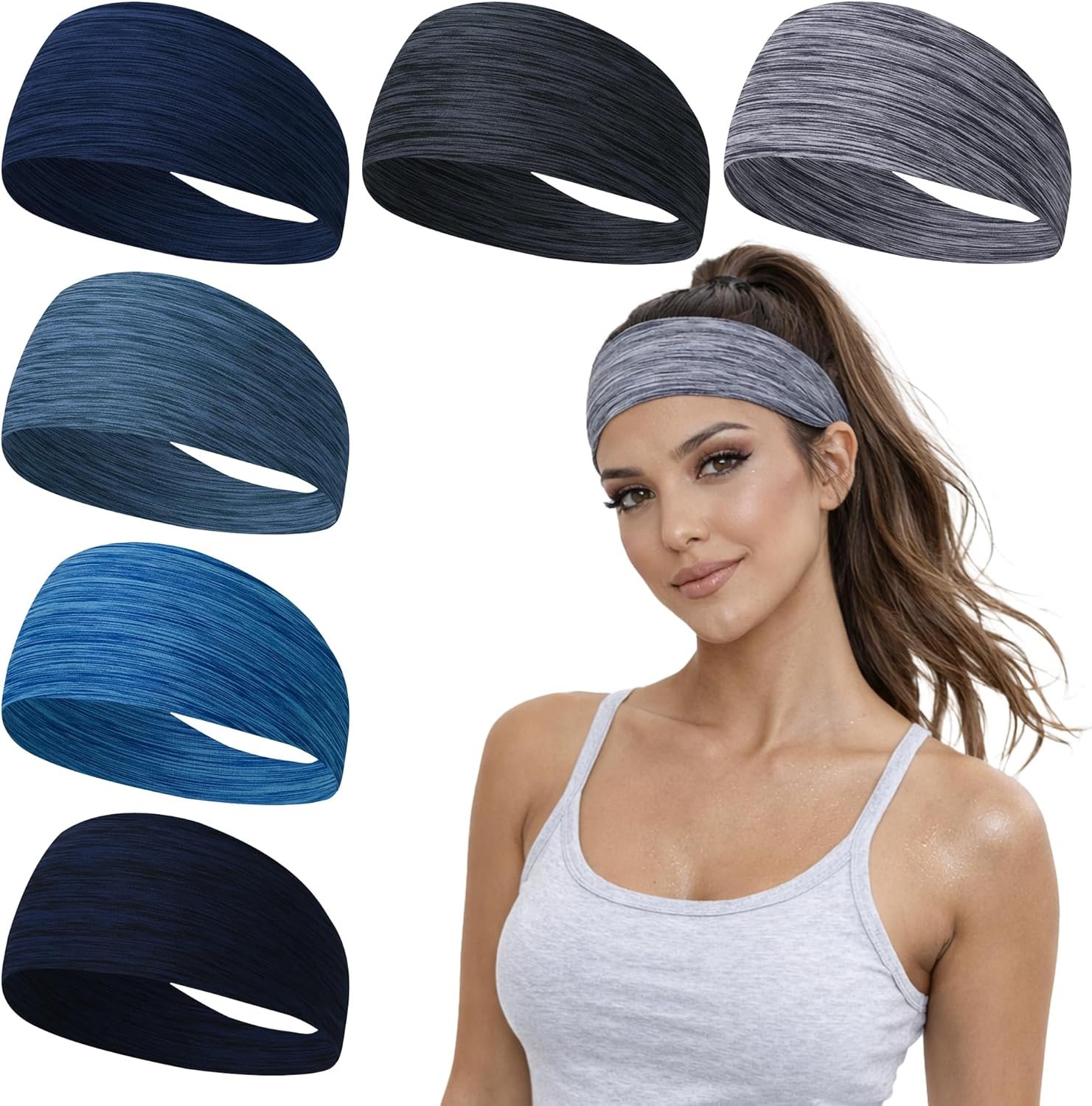 Headbands for Women Hair Non Slip – Workout Headbands Elastic Hair Bands, Soft Stretchy Sweatbands for Sports Yoga 6Pack