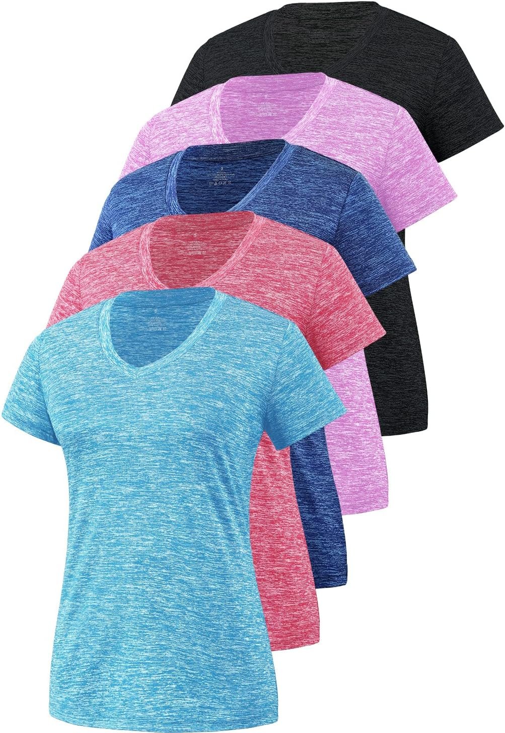 5-Pack Women’s Short Sleeve Dry Fit T-Shirt Moisture Wicking Athletic V-Neck Tee
