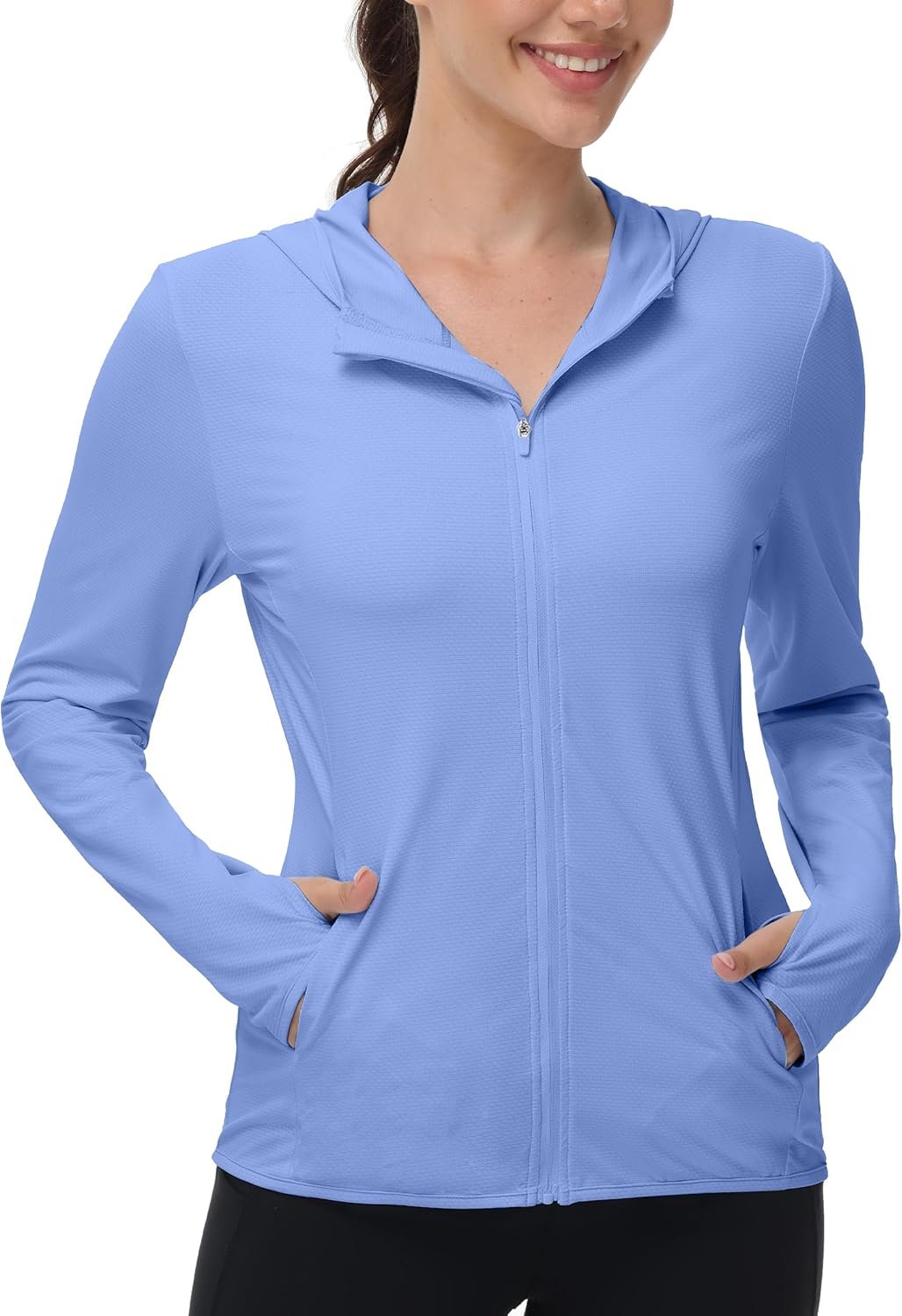 isnowood Women’s UPF 50+ Sun Protection Rash Guard, UV SPF Long Sleeve Zip Hoodie Jacket, Lightweight Hiking Outdoor Shirts