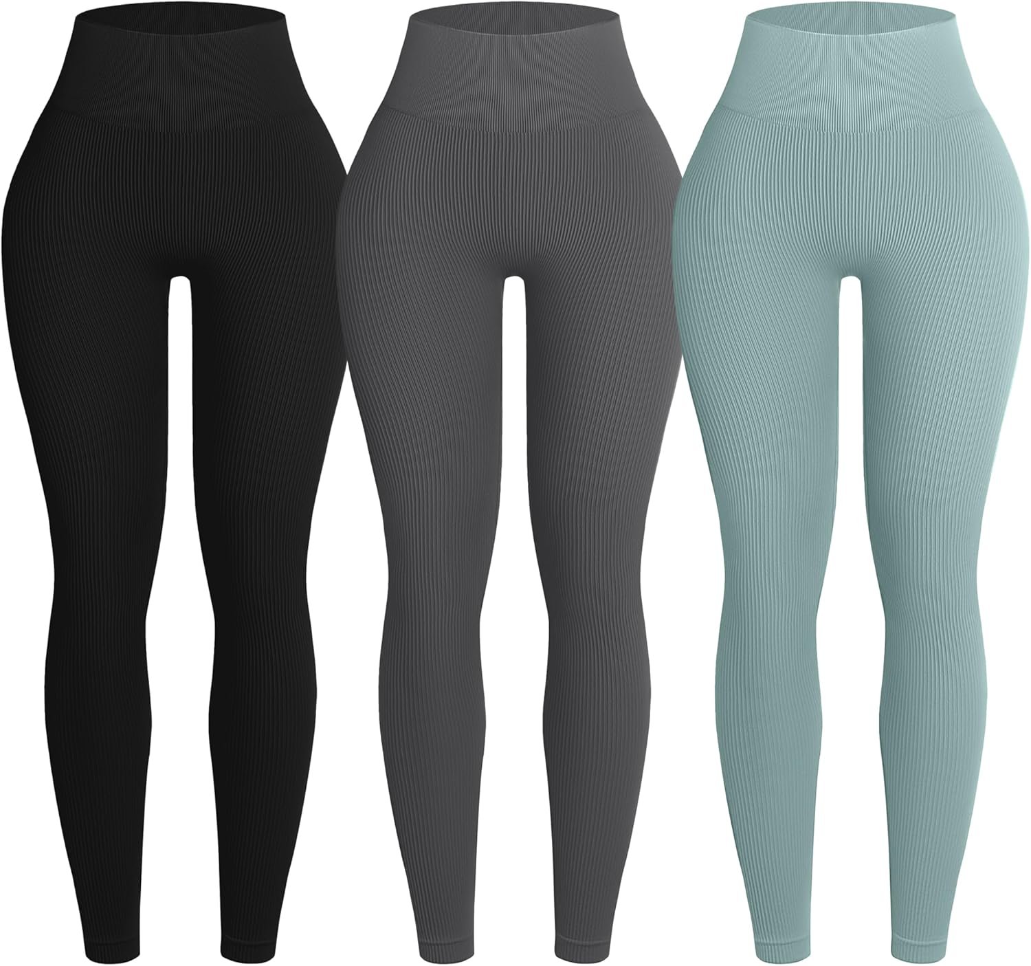 OVESPORT 3 Piece Ribbed Seamless Leggings for Women High Waist Workout Gym Athletic Yoga Pants