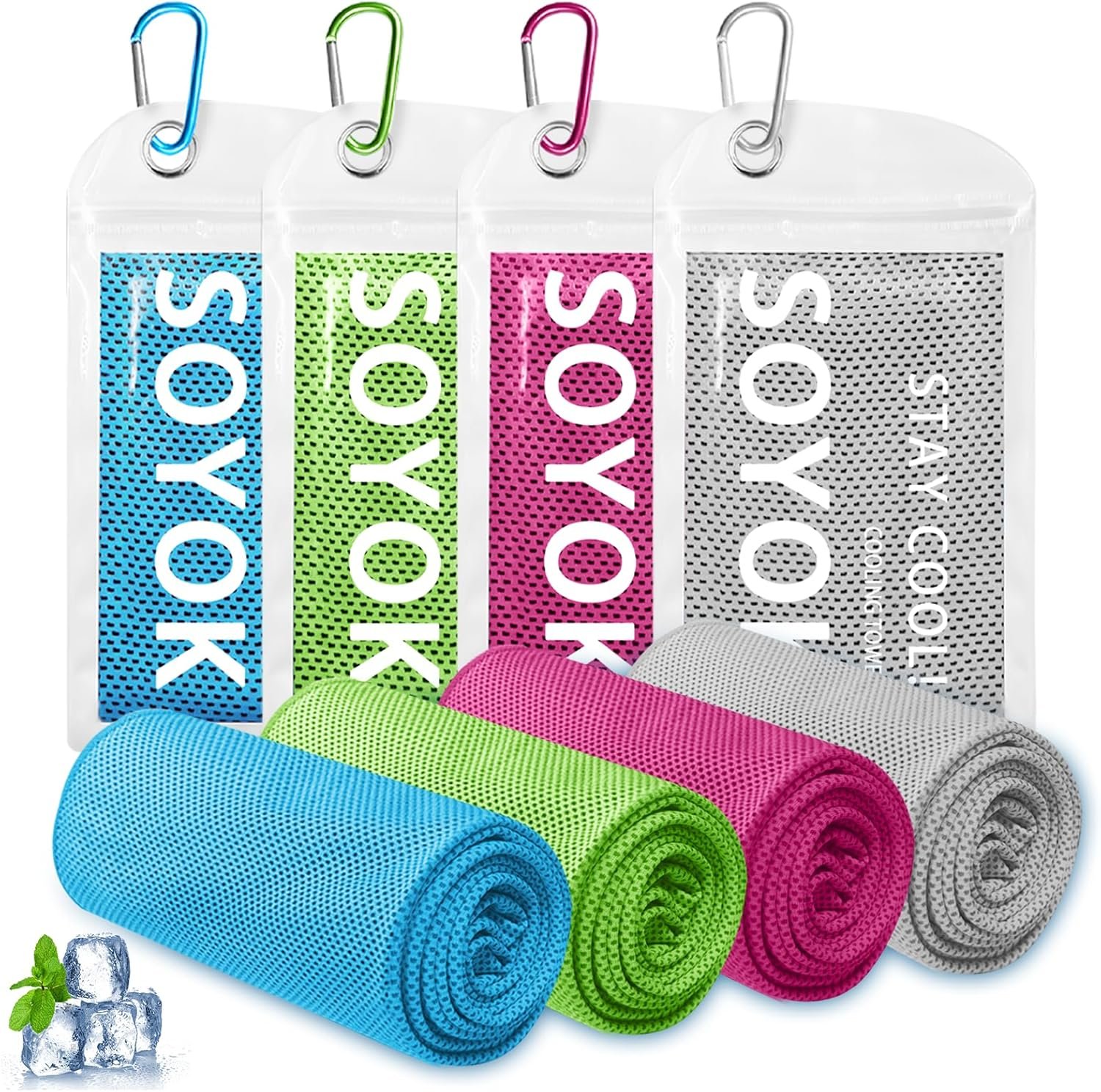 4 Packs Cooling Towel, 40″ x 12″ Microfiber Cooling Towels for Neck and Face, Soft Breathable Gym Towel for Working Out with Waterproof Bag & Carabiner, Sweat Towels for Running, Yoga, Travel, Climb