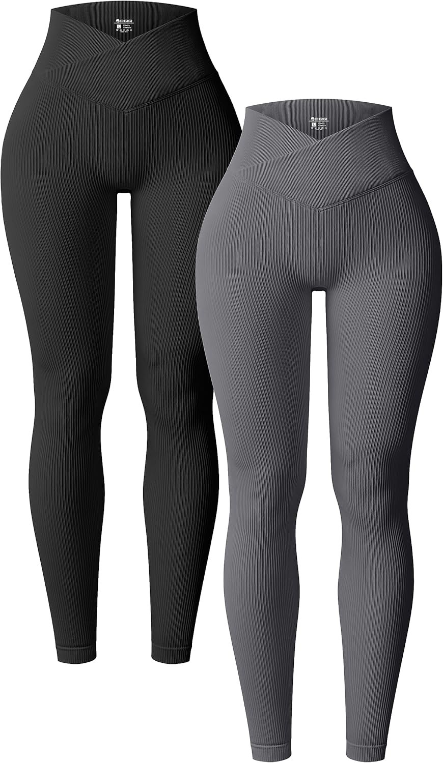 OQQ Women’s 2 Piece Yoga Leggings Ribbed Seamless Workout High Waist Cross Over Athletic Exercise Leggings