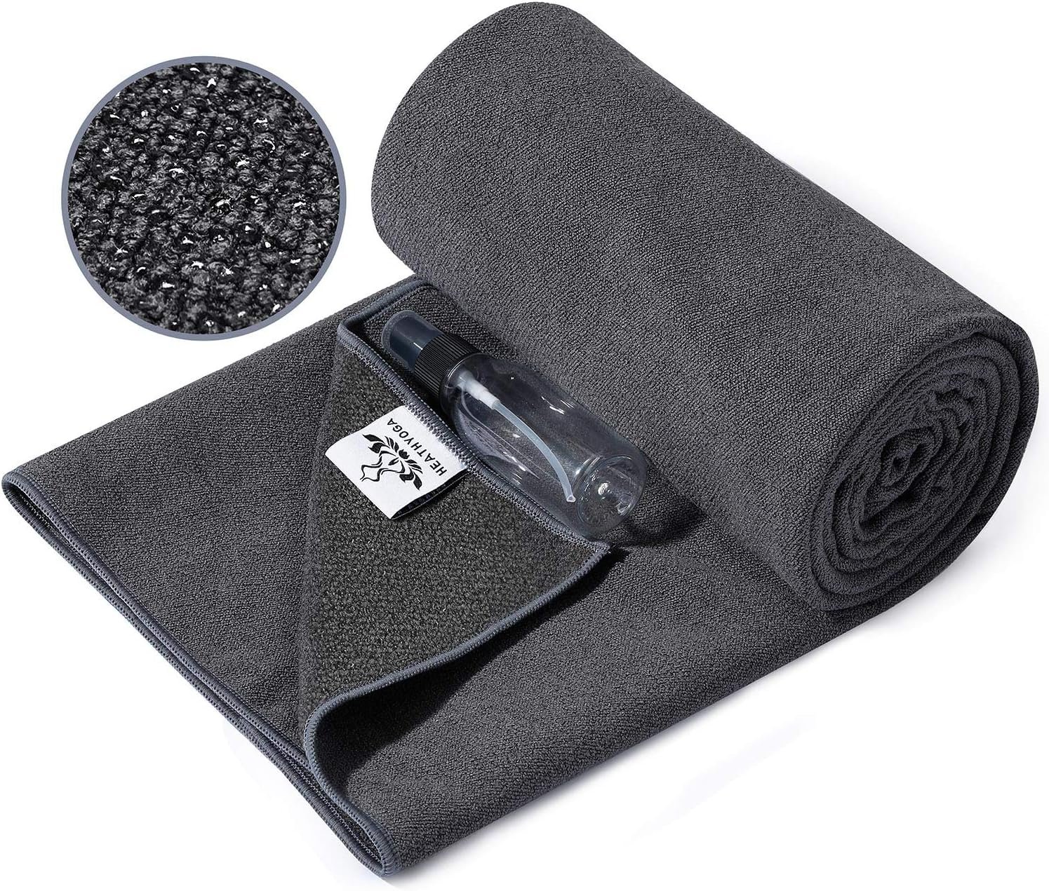 Heathyoga Yoga Mat Towel Non Slip for Hot Yoga Towel with Silicone Grip & Free Spray Bottle, 72″X26″ Extra Large Microfiber Yoga Towel for Bikram, Pilates, Fitness
