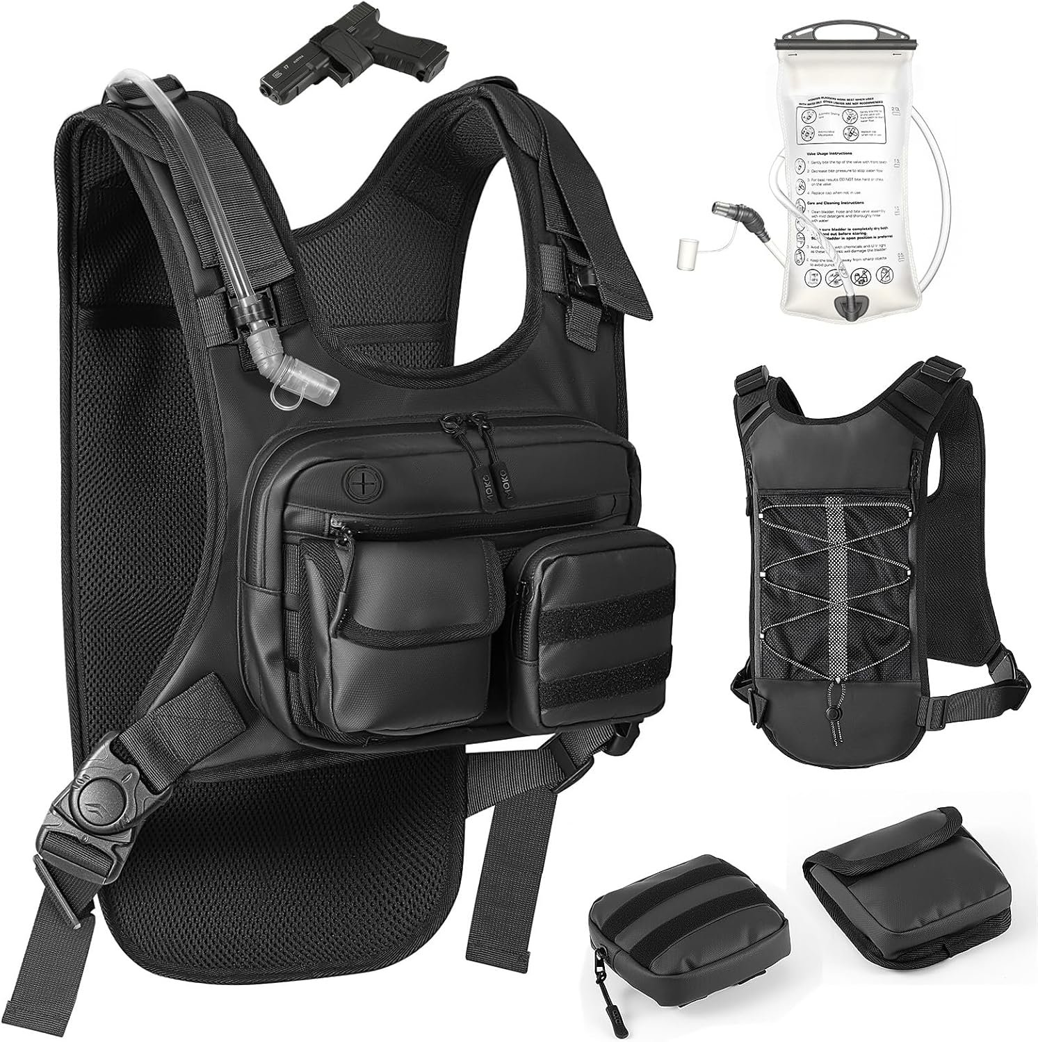 MoKo Hydration Pack with 2L Water Bladder, Hydration Backpack Water Backpack Lightweight Reflective Chest Pack with Gear Holder, Running Vest for Men Women Marathon, Hiking, Biking