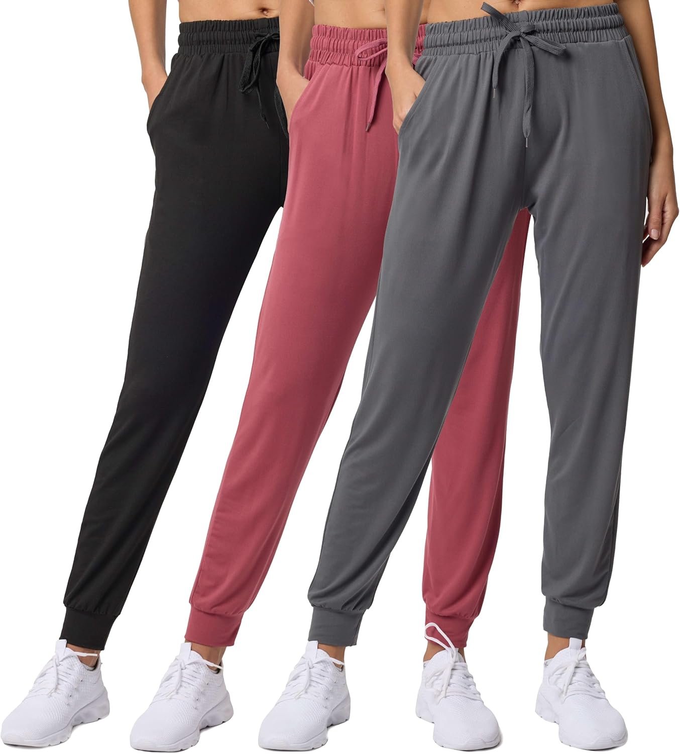 Real Essentials 3 Pack: Women’s Lounge Joggers Sweatpants with Pockets Yoga Running Athletic Workout (Available in Plus Size)