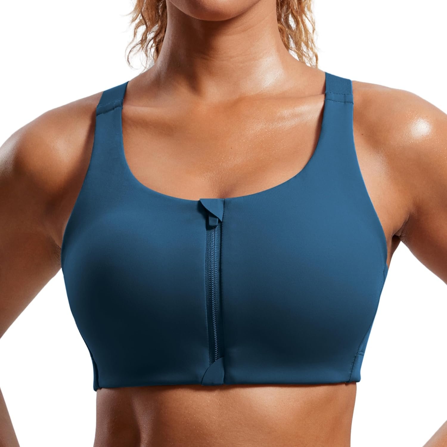 CRZ YOGA Womens Zip Front High Impact Sports Bra – Molded Cup Adjustable Convertible Straps Wireless Workout Yoga Crop Top