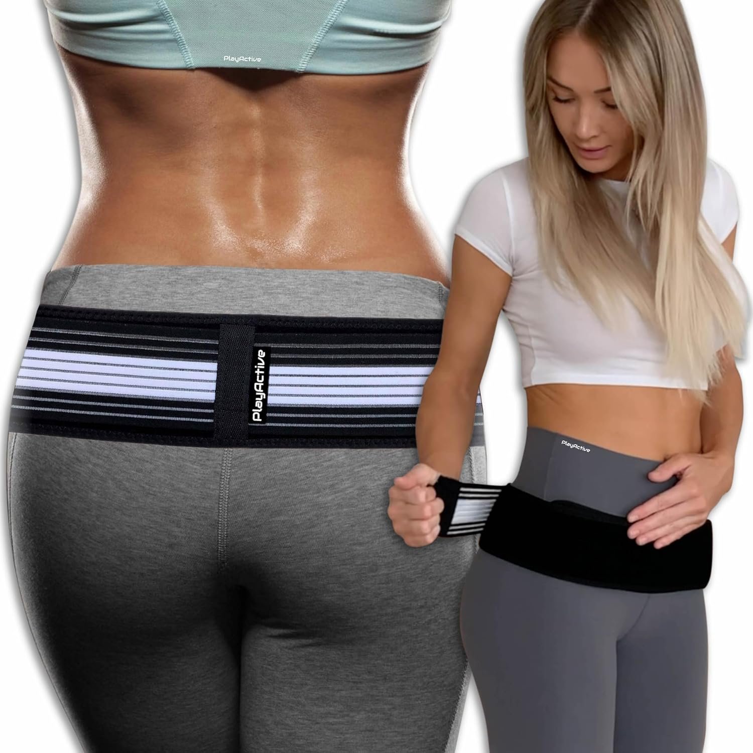PlayActive Sacroiliac SI Joint Hip Belt – Lower Back Support Brace for Men and Women – Pelvic Support Belt – Trochanter Belt – Sciatica Pelvis Lumbar Hip Pain Relief (Regular)