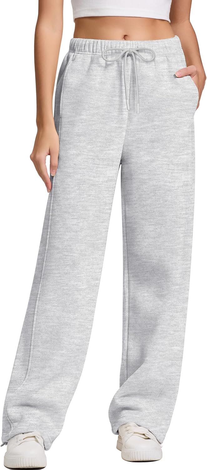 IWD Women’s Cinch Bottom Sweatpants Fleece Lined Baggy Lounge Pants Wide Straight Leg Sweat Pants with 3 Pockets