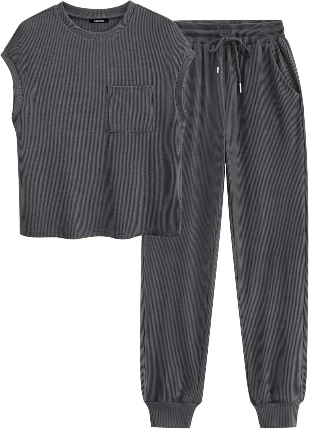 BTFBM Women’s Two Piece Tracksuit Outfits Summer Short Sleeve Tops Long Pants Jogger Lounge Matching Sets Sweatsuit