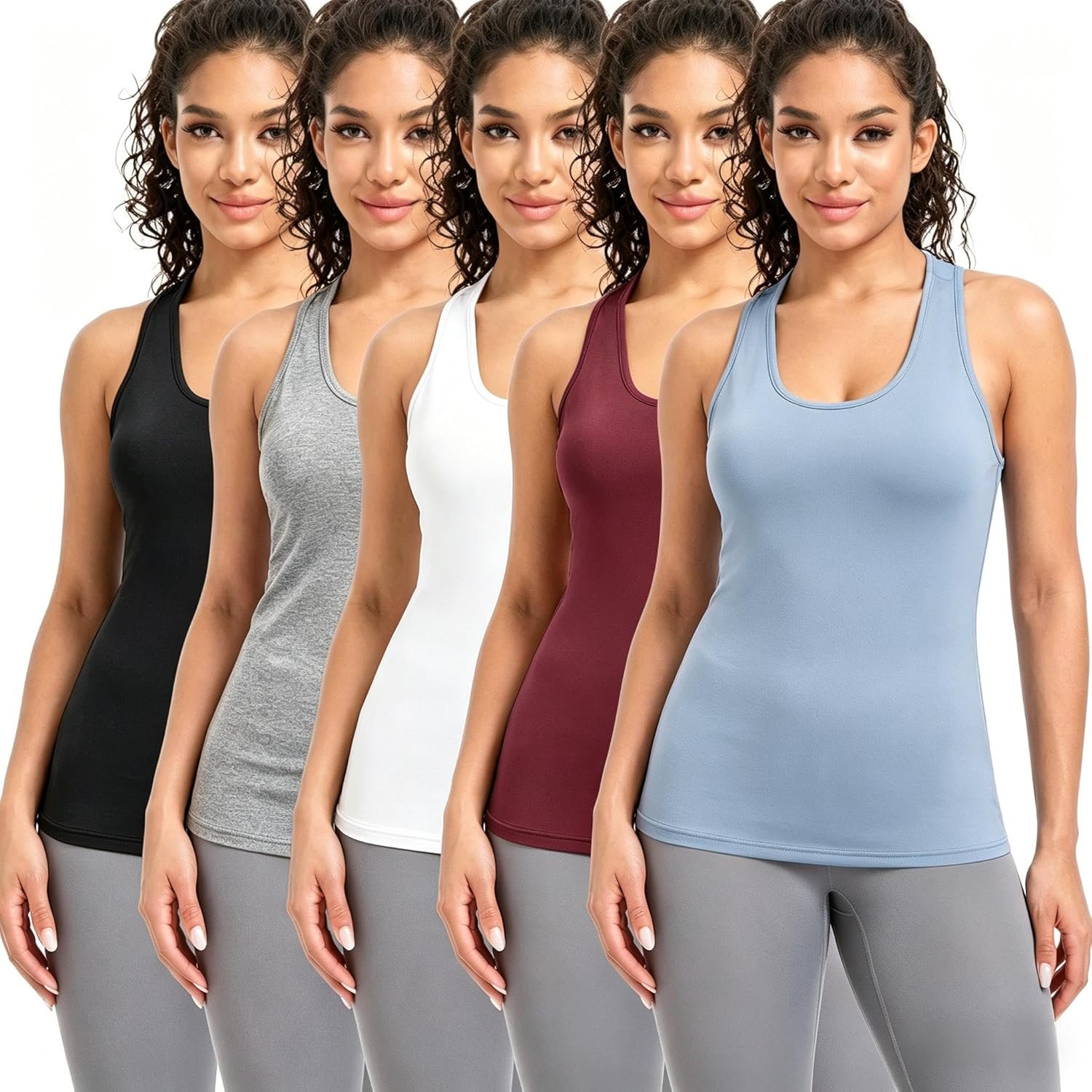 5 Pack Women’s Workout Tank Tops Racerback Sleeveless Shirts Quick Dry Athletic Yoga Running Gym Fitness Activewear Tops