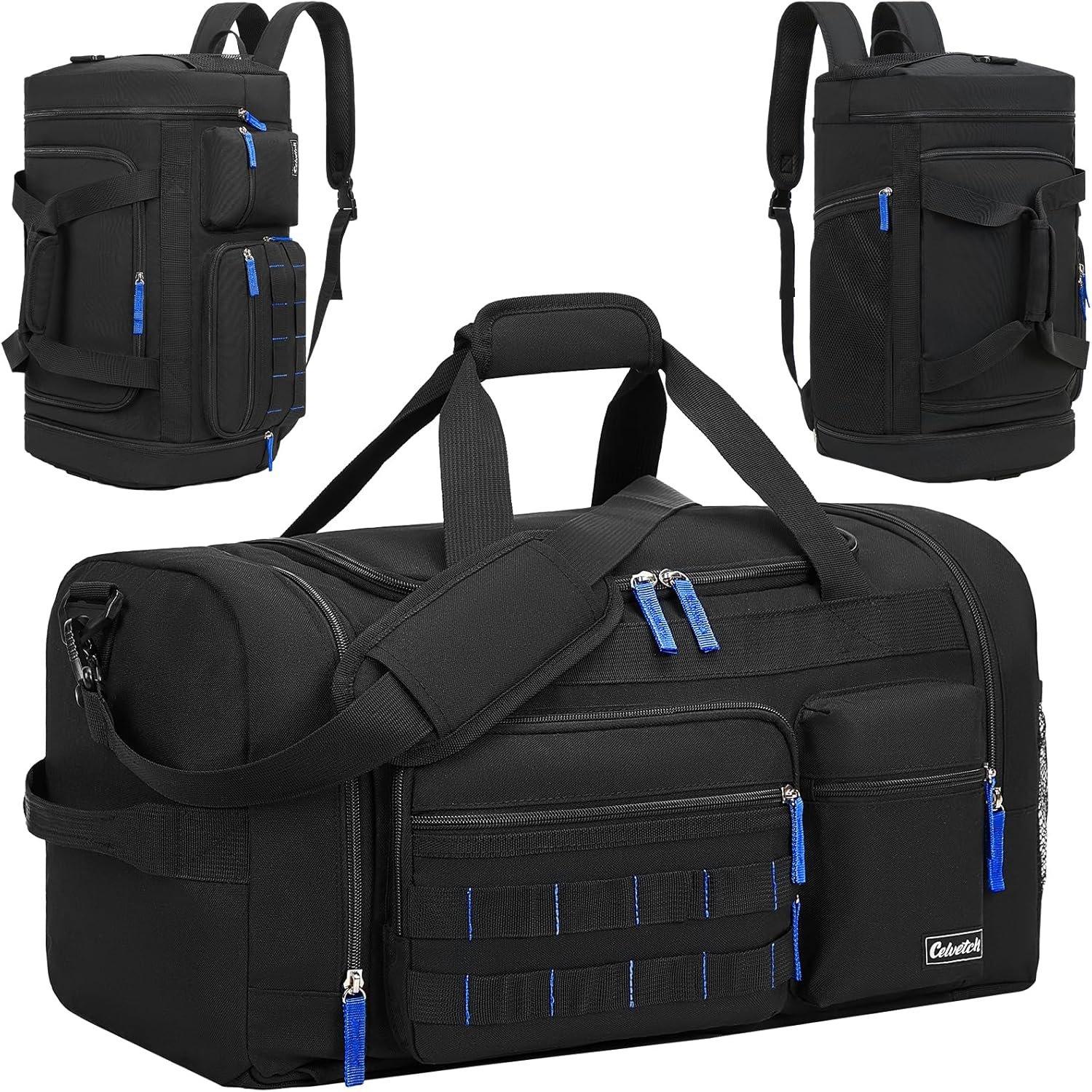 Gym Bag for Men Women with Shoes Compartment 3-in-1 Sports Travel Duffel Bag Multipurpose Weekender Overnight Backpack with Wet Pocket – Black