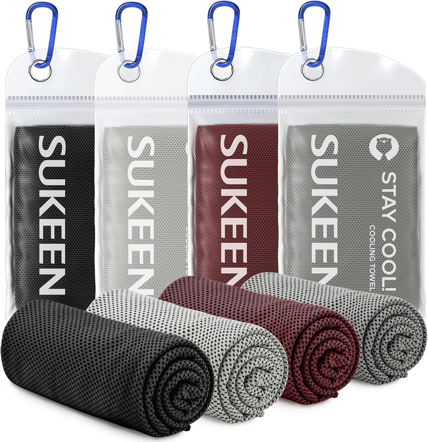 Sukeen 4 Pack Cooling Towels (40″x12″),Ice Towel,Soft Breathable Chilly Towel,Microfiber Towel for Yoga,Sport,Running,Gym,Workout,Camping,Fitness,Workout & More Activities