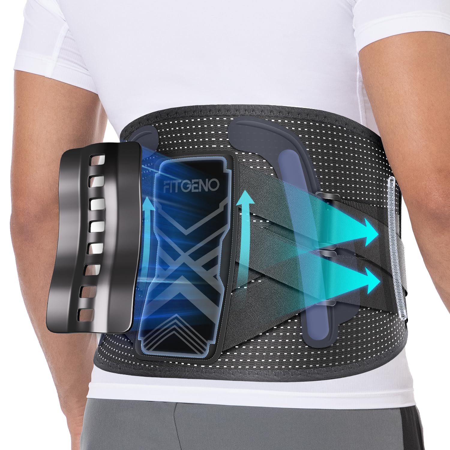 Fit Geno Back Brace for Lower Back Pain Relief: Adjustable Support with Ergonomic Lumbar Pad for Herniated Disc Sciatica and Lumbar Strain – Breathable Design for Men & Women (L/XL)