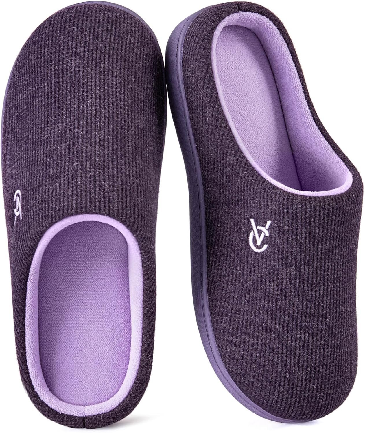 VeraCosy Women’s Two-Tone Slippers Soft Comfy Knit Memory Foam Non-slip Indoor Outdoor House Shoes