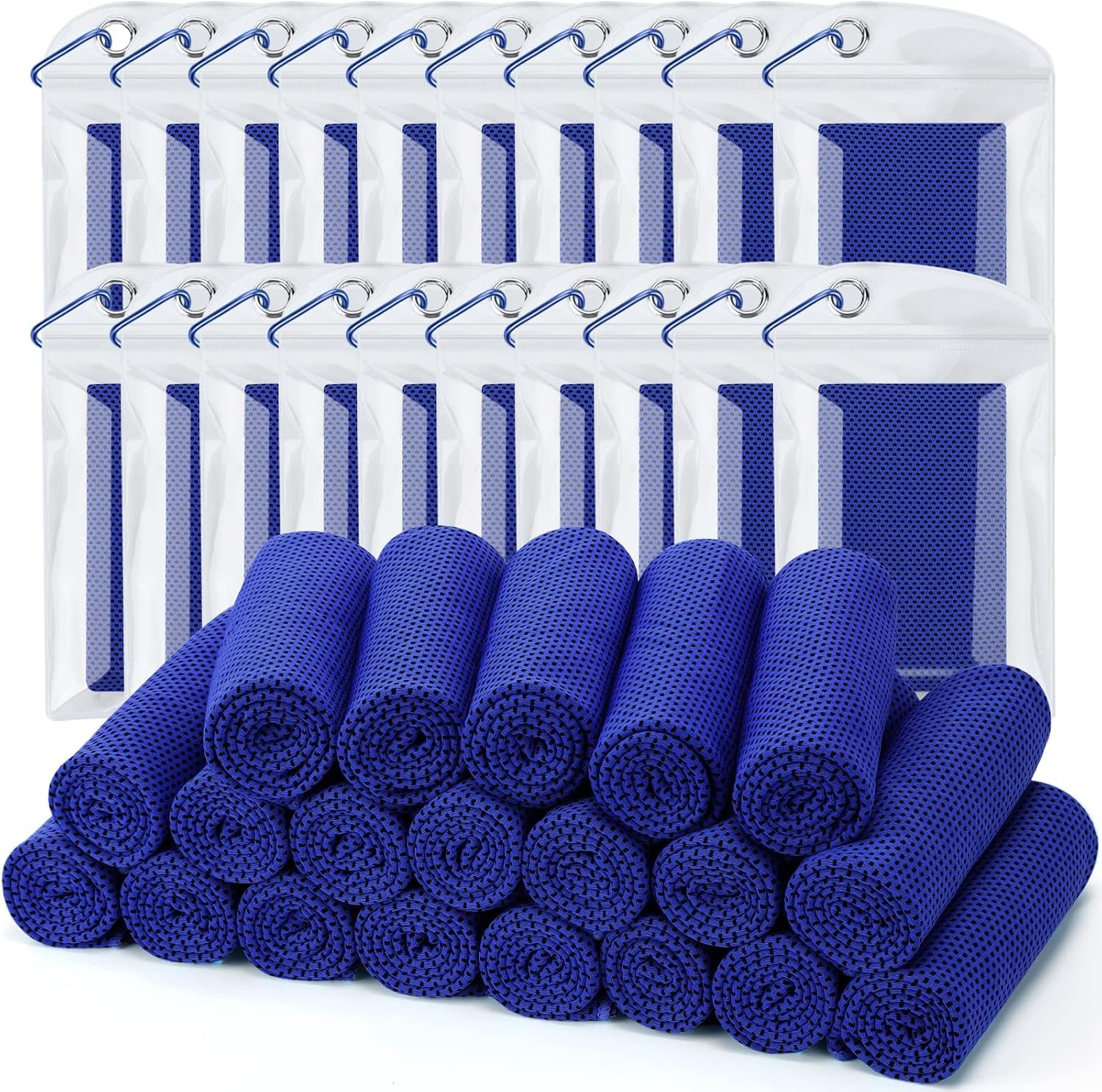 Cooling Towel (Pack of 20, 40″x12″) with Pouches for Sports, Workout, Fitness, Gym, Yoga, Golf, Pilates, Travel, Camping & More