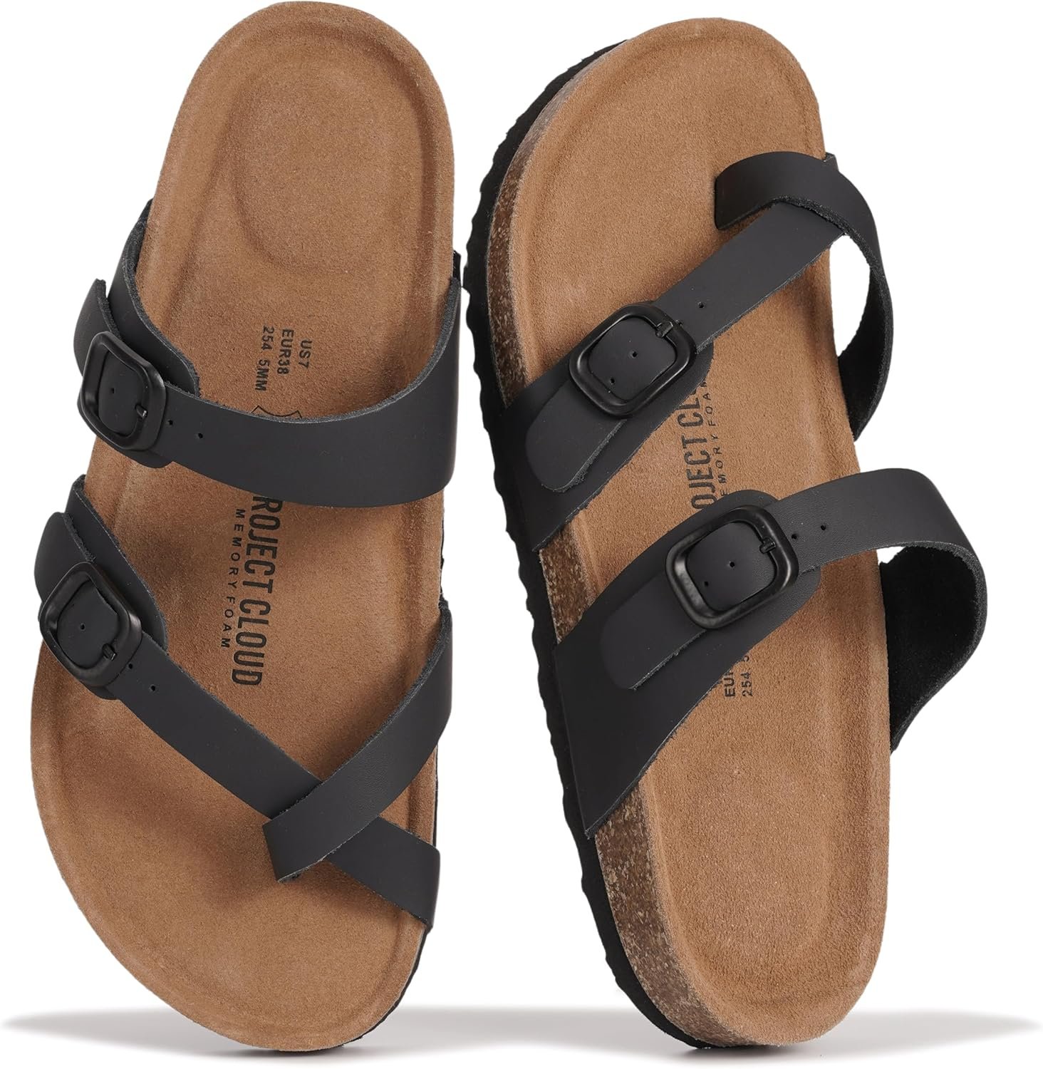 Project Cloud 100% Genuine Leather Womens Sandals -Lightweight Womens Slides Memory Foam Insole & Cork Footbed Sandals Women – Non-Slip Beach Essentials Summer Sandals for Women 2026 (Lian)