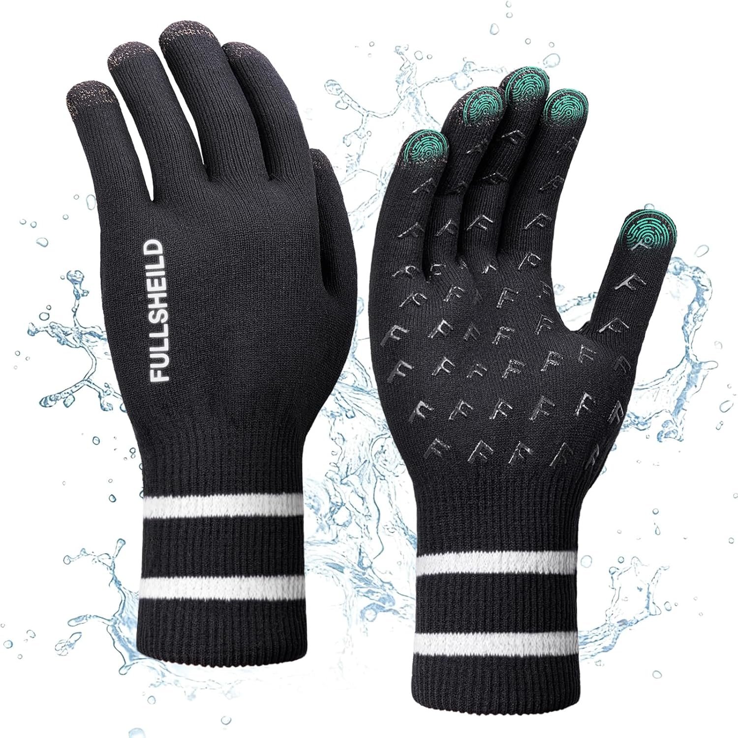 Fullsheild Waterproof Merino Wool Gloves for Men Non-Slip Touchscreen Knit Gloves for Fishing, Hiking, Hunting, Work