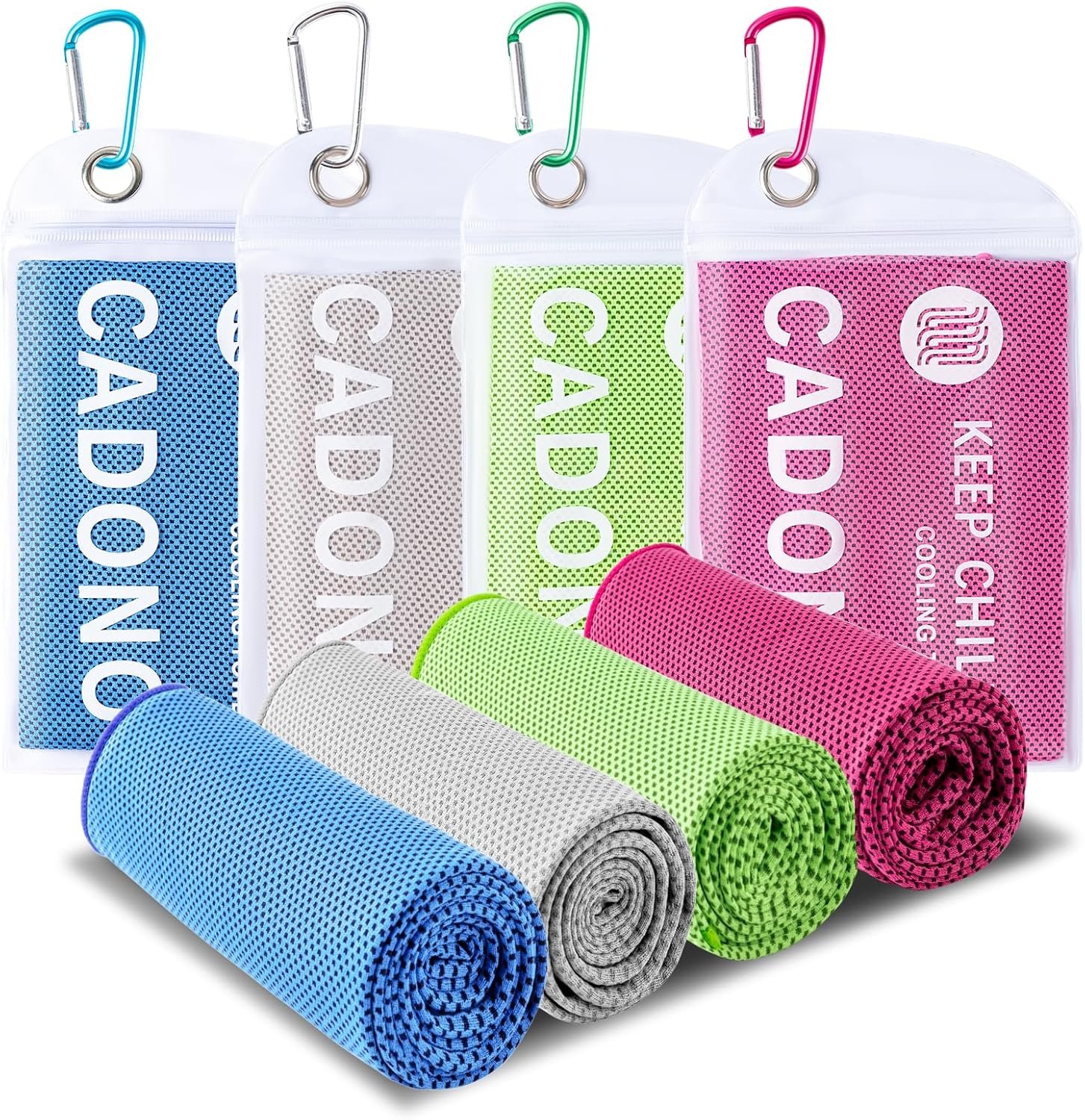 CADONO 4 Pack Cooling Towel (40″x12″), Soft Breathable Chilly Towel, Ice Towel, Microfiber Towel for Yoga, Sport, Running, Workout,Gym, Camping, Fitness, Workout & More Activities(Multicolor)