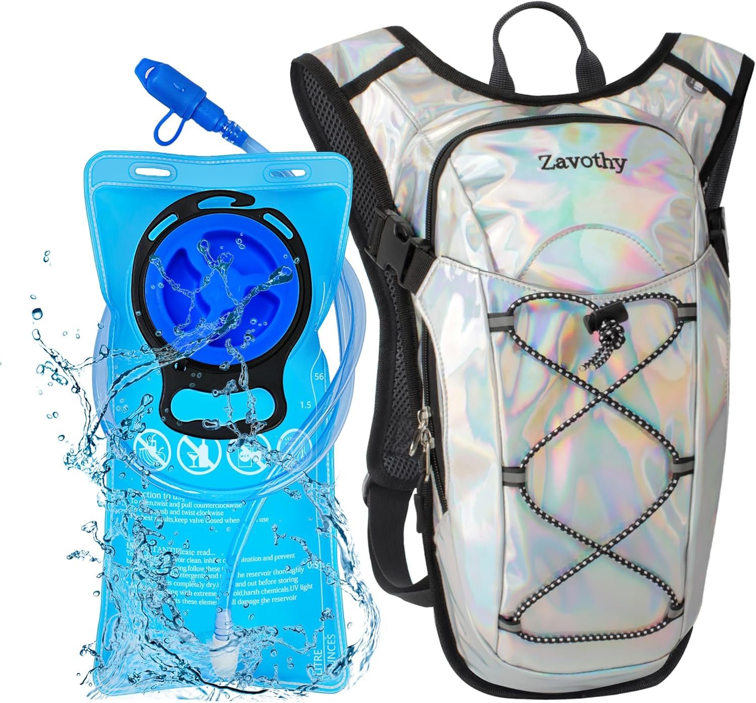 Reflective Hydration Backpack, Hydration Pack – Water Backpack with 2L Hydration Bladder, Essential for Festivals – Rave Hydration Pack for Hiking, Running, Cycling, and Festivals