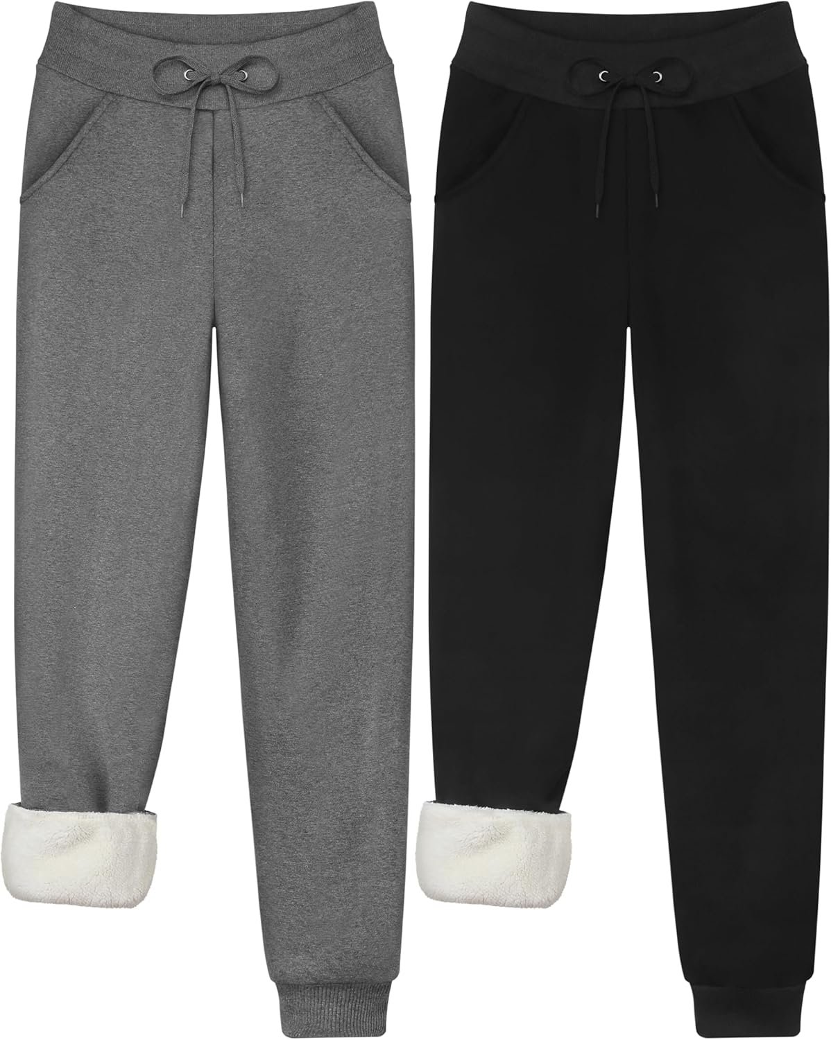 URATOT 2 Pack Women’s Sherpa Lined Sweatpants with Pockets Winter Warm Jogger Sweatpants Athletic Fleece Lined Pants