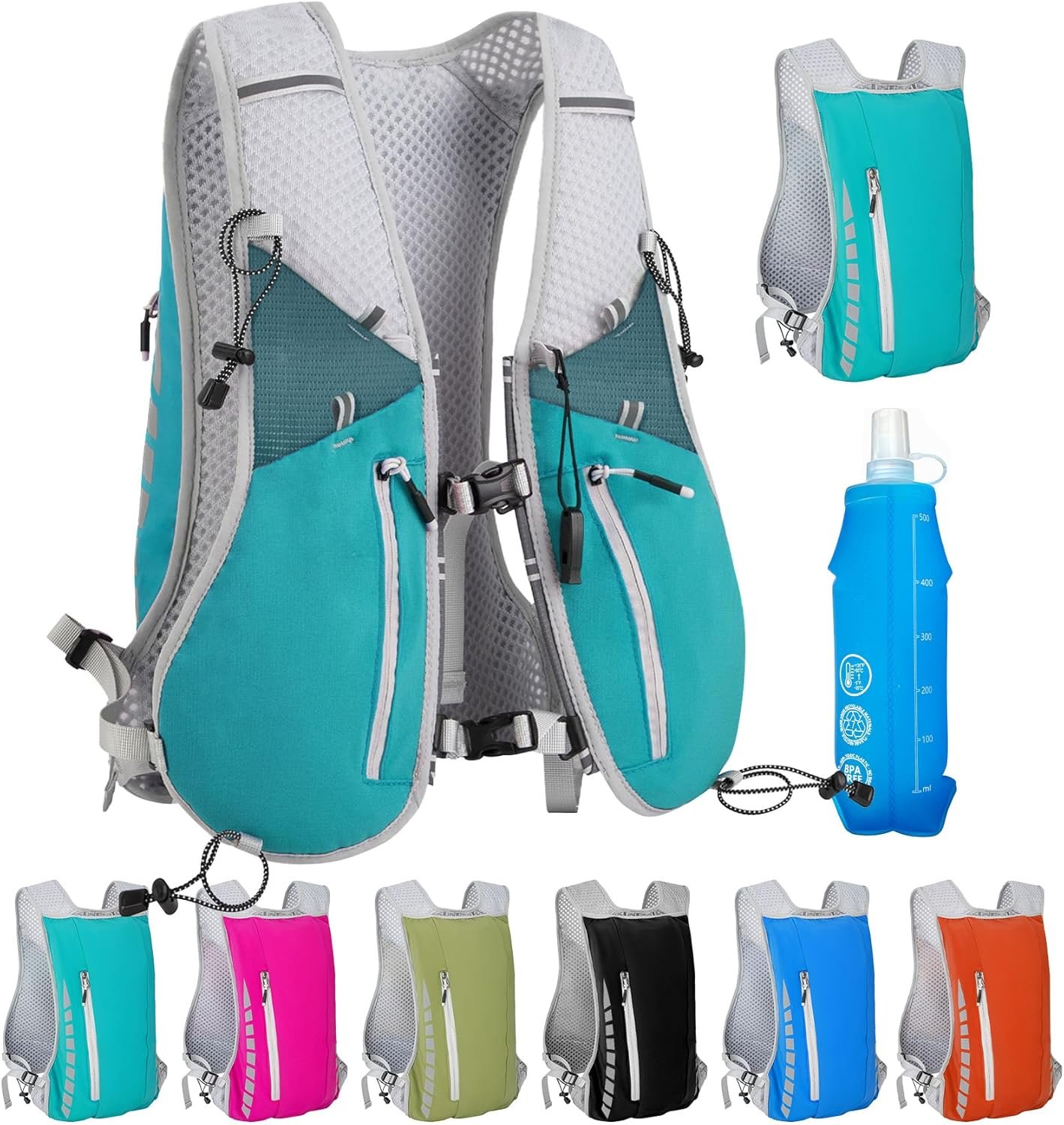 Hydration Running Vest for Women Men,Lightweight Breathable Reflective Hydration Pack with 500ml Water Bottle,Hydration Vest Pack Backpack for Hiking,Camping,Trail Running,Cycling,Race,Marathon