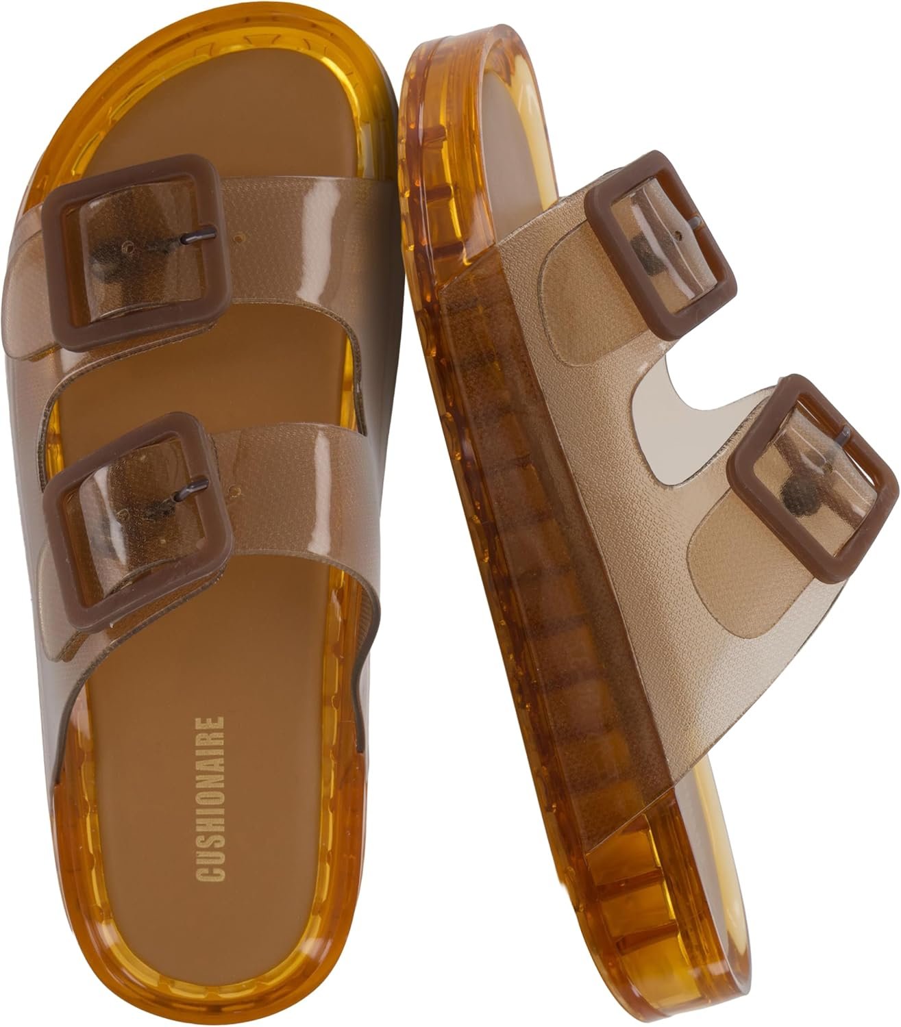CUSHIONAIRE Pool Slides for Women Waterproof Double Buckle Adjustable Slip-On Womens Sandals for Beach Shower Casual Wear