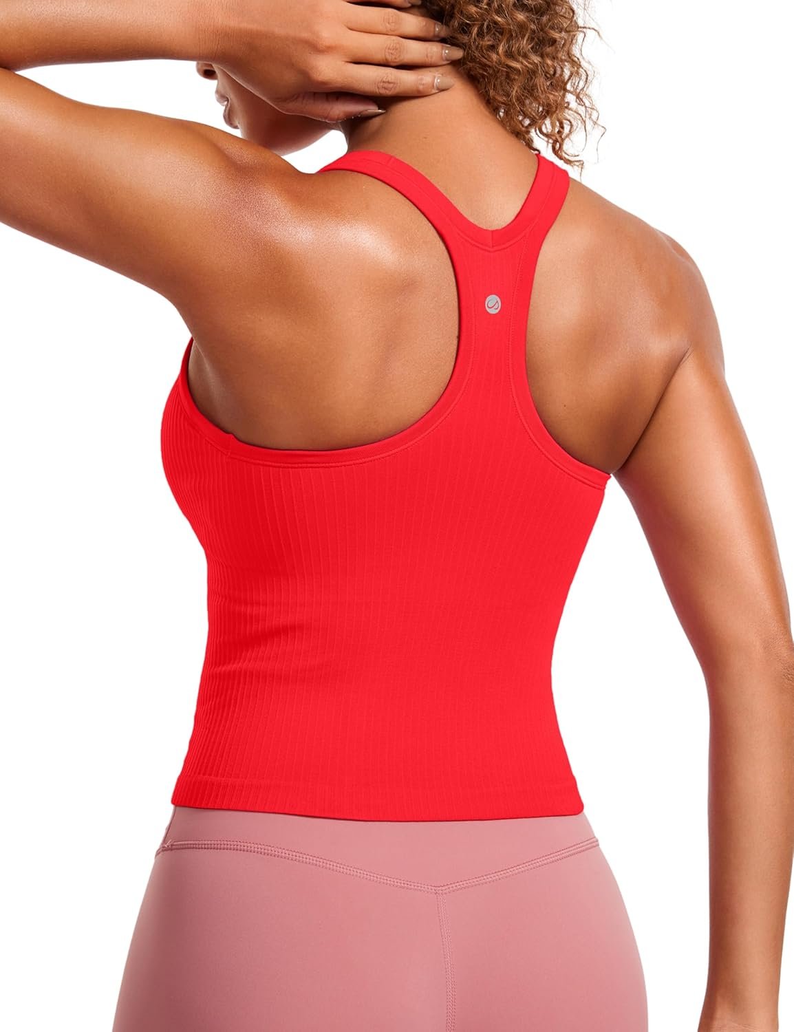 CRZ YOGA Seamless Ribbed Scoop Neck Tank Top for Women – Workout Racerback Padded Athletic Camisole with Built in Bra