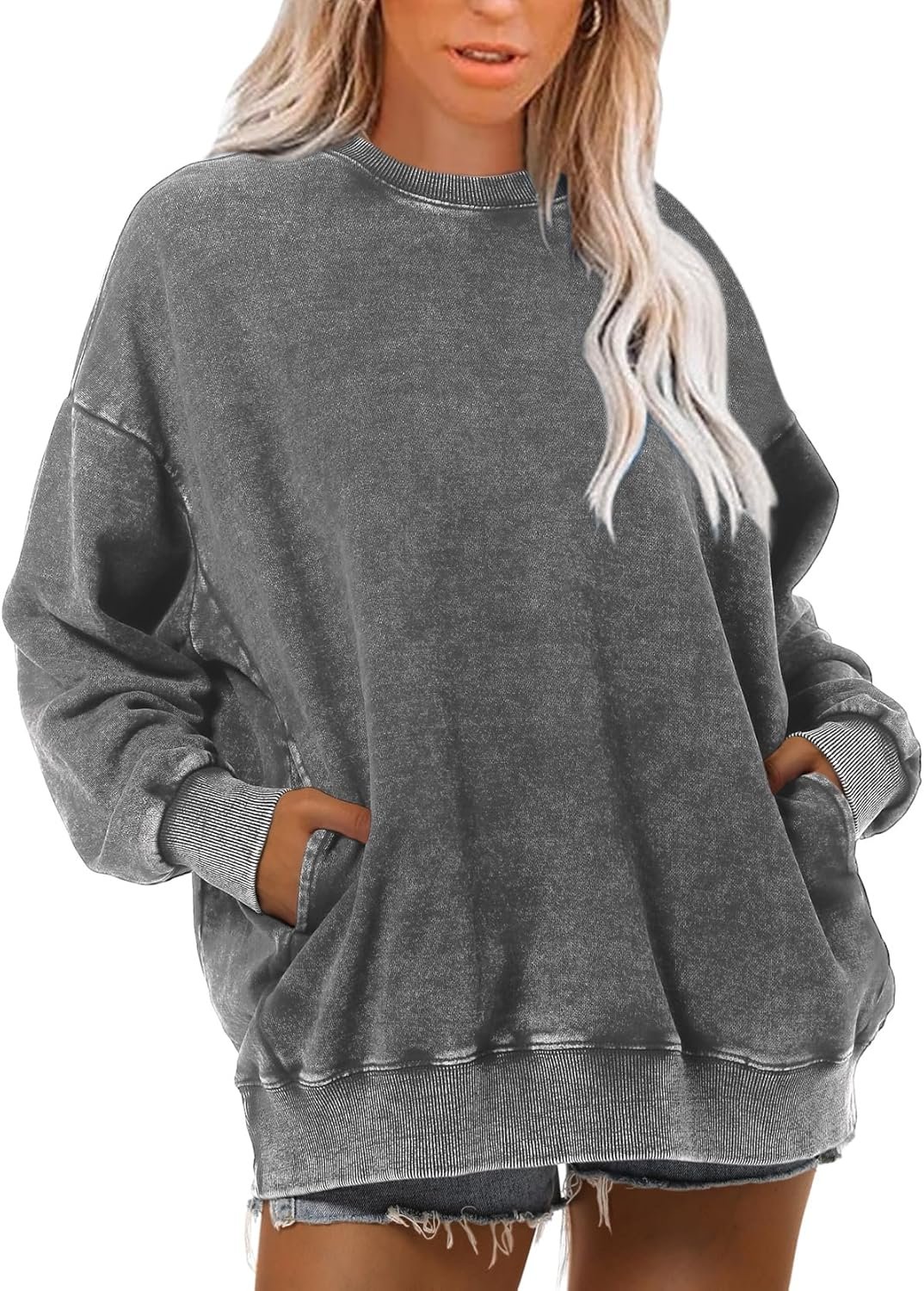 Wrenpies Oversized Vintage Hoodie for Women Cotton Loose Fit Baggy Hooded Sweatshirt Trendy Basic Acid Wash Pullover Top
