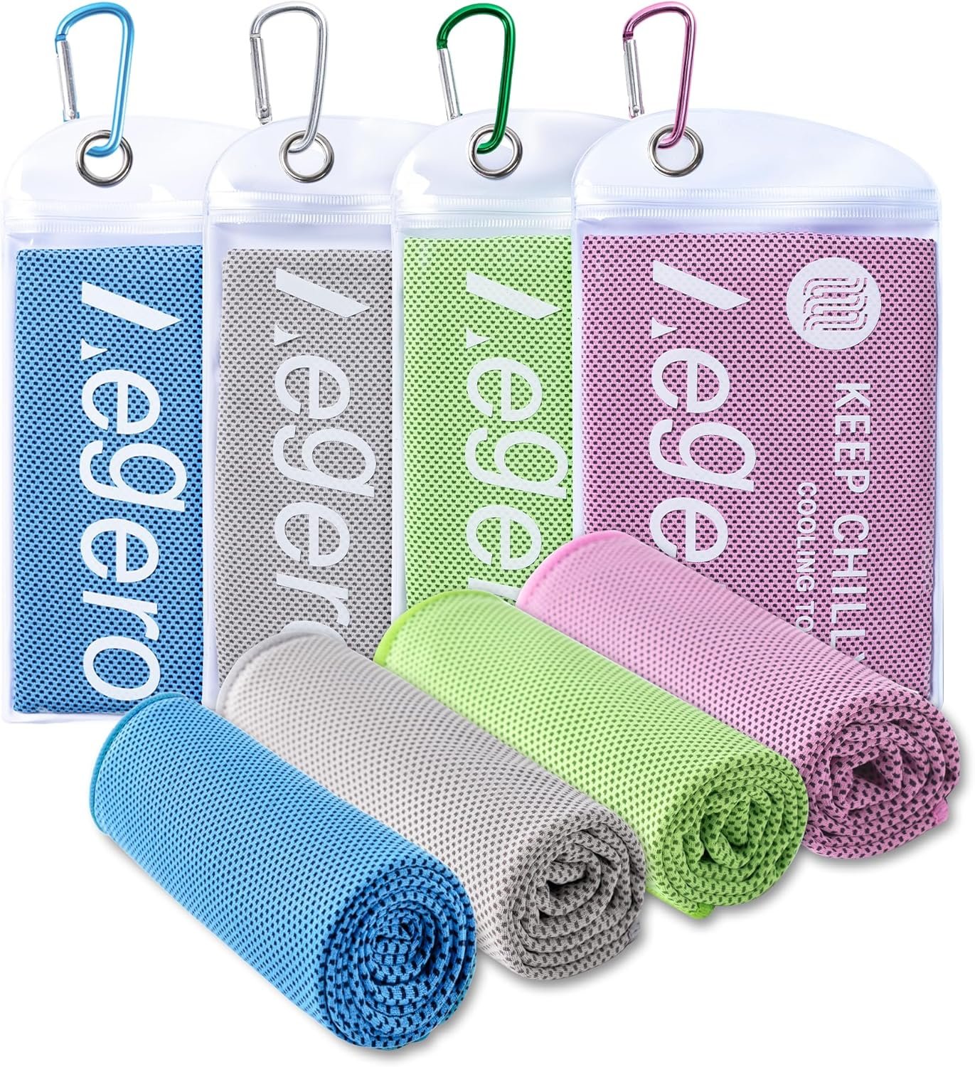 Aegero 4 Pack Cooling Towel (40″x12″), Cooling Neck Wraps,Soft Breathable Chilly Towel, IceTowel, Microfiber Towels for Yoga, Sport, RunninGym, Camping, Fitness, Workout & More Activities(Multicolor1)