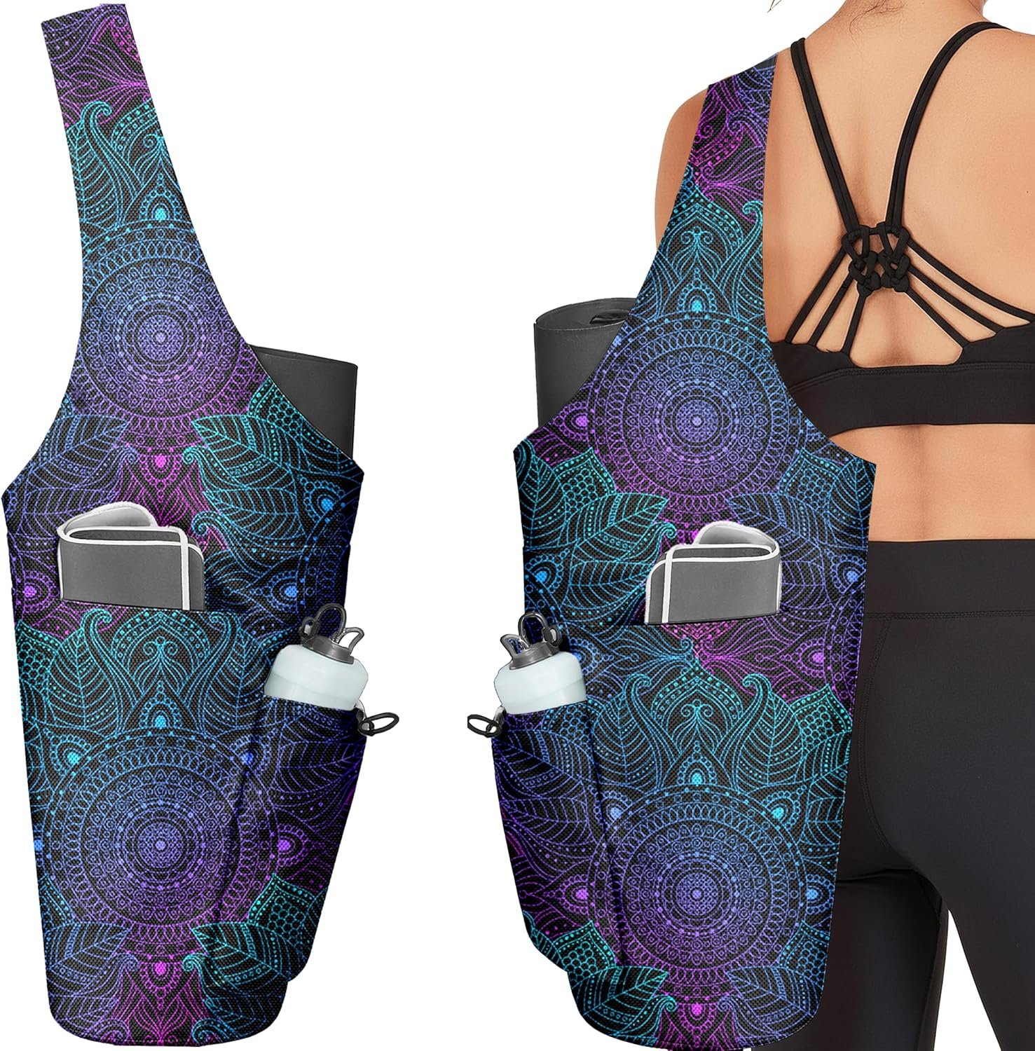 Yoga Mat Bag for Women Yoga Bag with Large Size Pocket and Zipper Pocket,Rhombus Pattern- Yoga Bags and Carriers Fits All Your Stuff
