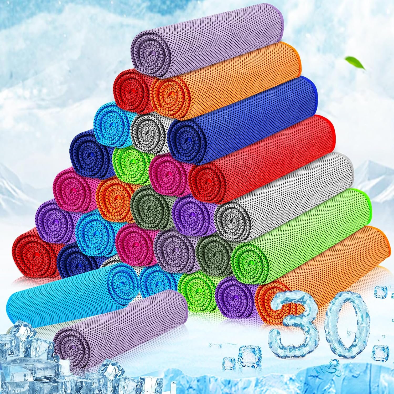 MENOLY 30 Packs Cooling Towels Bulk (40″x12″) Gym Cooling Towels for Neck and Face Sweat Workout Cooling Neck Rags for Sports Yoga Soft Microfiber Breathable Rags for Hiking Running Fitness-Multicolor