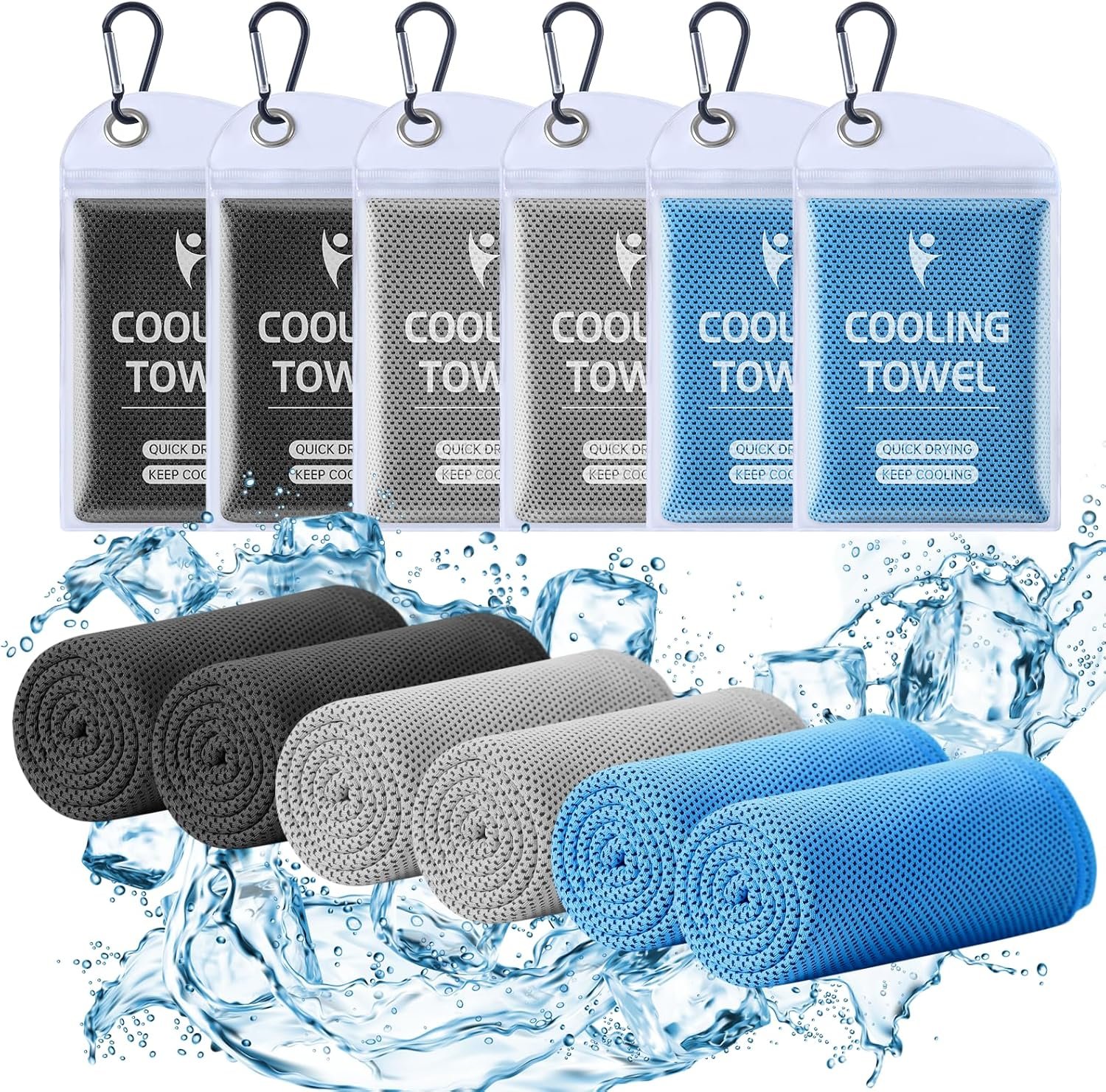 Clothirily Cooling Towels (40″x12″), Breathable Cooling Towels for Neck and Face, Men & Women Workout Towel for Hot Weather, Sweat Towel for Gym Yoga, Camping, Fitness, Running, Traveling, 6 Pack