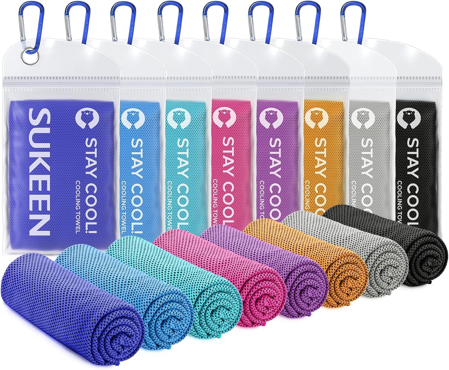 Sukeen Cooling Towels 8 Pack (40″x 12″), Cooling Towels for Neck and Face, Microfiber Breathable Towel for Hot Weather, Sweat Towel for Gym, Sport, Yoga, Golf, Workout, Camping, Running