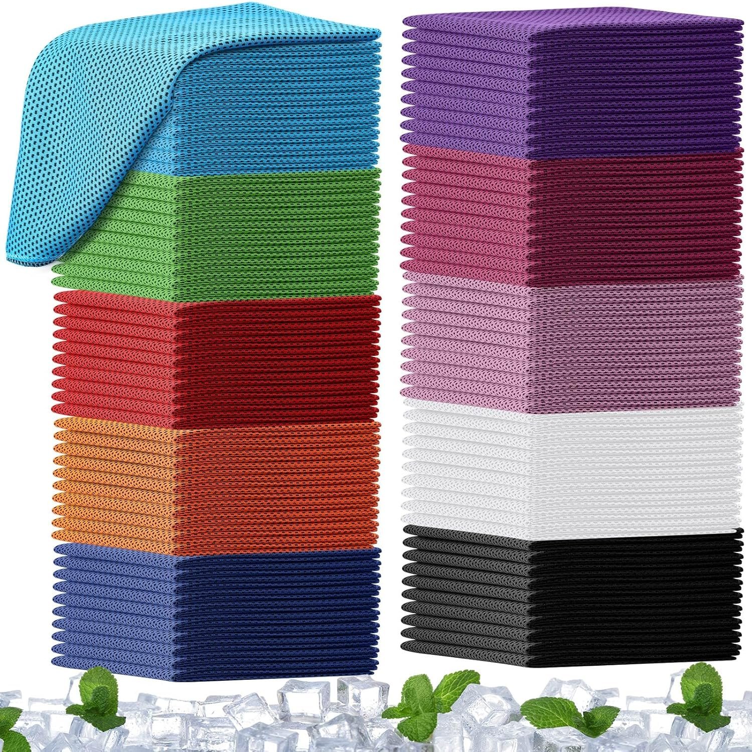 BBTO 100 Pack Cooling Towel – Microfiber Cold Sports Sweat Rags Neck & Face Breathable Ice Chilly Towel for Gym Yoga Golf Workout Beach Accessories