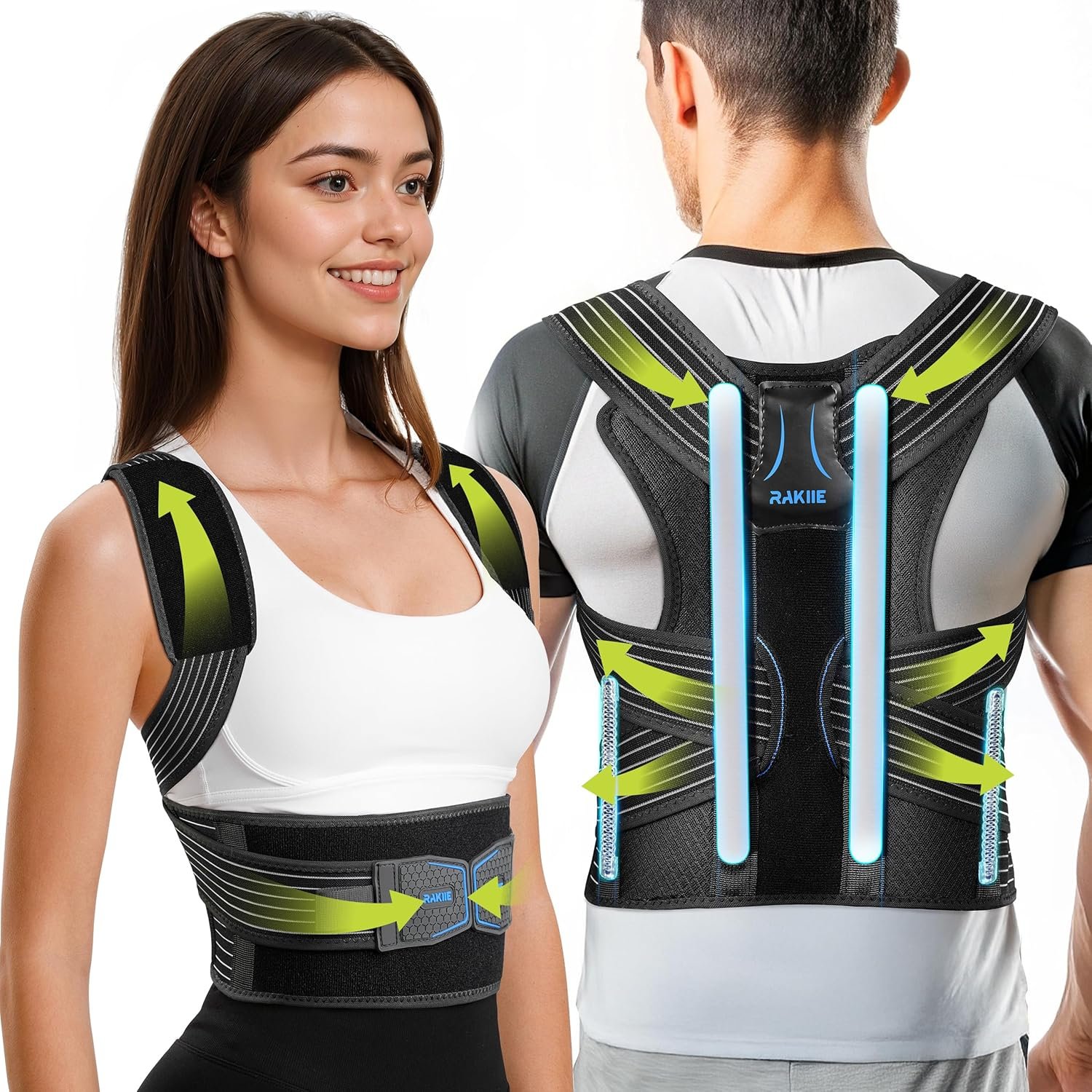 Rakiie All-round Back Belt Support for Women Men, Breathable Durable Lumbar Support Brace, Lightweight and Invisible Under Clothing, Back Support Brace for Scoliosis Hunchback, Size XL (Upper Waist: 47.2″-53.2″)